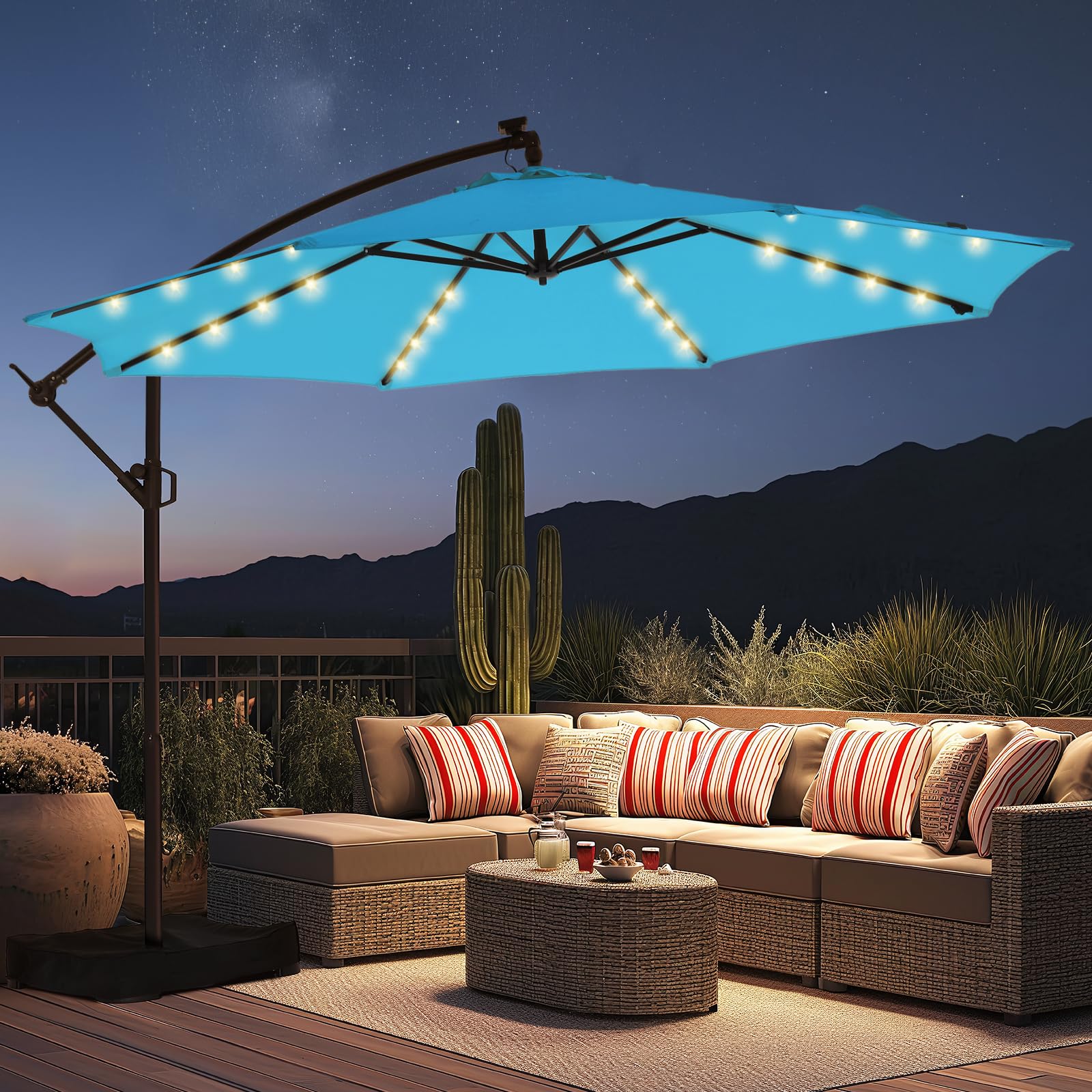 HOMSHADE 10ft Solar LED Cantilever Umbrella