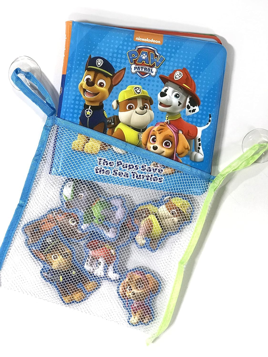Paw Patrol The Pups Save the Sea Turtles Bath Time Books - Activity Books for kids, Bath book, 6 Padded suction cups, 1 Mesh bag