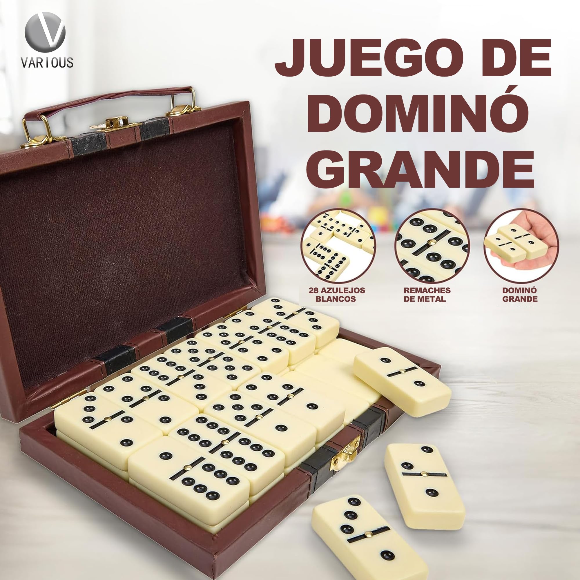 various Domino Double 28 Chips Box Faux Skóra,Klasyczna gra planszowa dla dzieci i dorosłych
