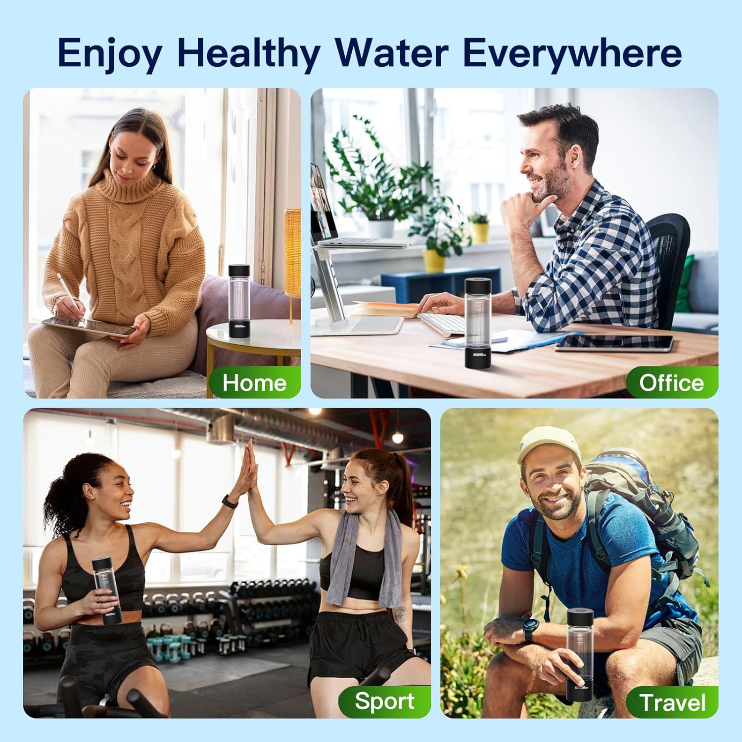 Hydrogen Water Bottle Generator, 2500ppb Portable Water Ionizer Machine with SPE/PEM Technology in 3-Minute Electrolysis, Rechargeable Hydrogen Rich Glass Cup for Home Office Travel & Fitness, Black - Image 8