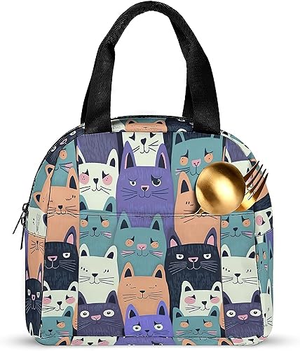 Miniatura 8 de LUCYSMARSHOP - Lonchera para gatos pequeños para adolescentes, niñas, jóvenes y niñas para la escuela, simple y bonita, bolsa refrigeradora,