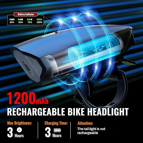 Miniatura 4 de Juego de luces de bicicleta con bocina 1400LM USB recargable faro de bicicleta y luz trasera y bocina impermeable 3 modos de iluminación se adapta a