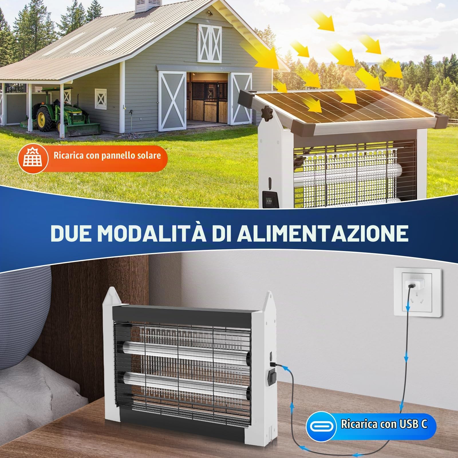 Zapper Zapper per insetti solare per esterni, impermeabile, 4500 V, ricaricabile, con sensore a pannello solare, accensione e spegnimento automatico, cavo di prolunga da 3 m e zapper insetti a energia