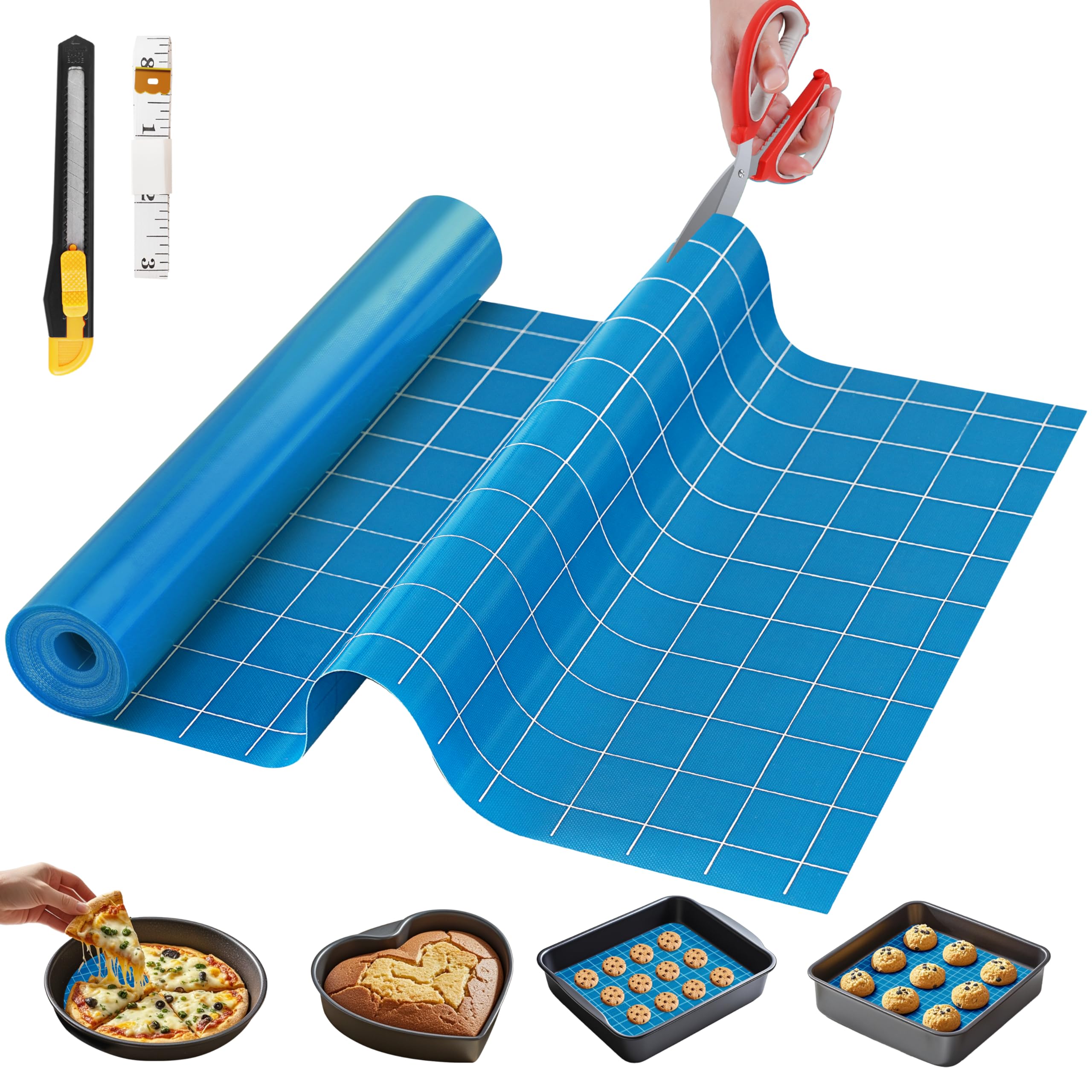 Tapete de silicona para hornear, 16 pulgadas x 10 pies, bandeja para hornear de corte libre, antiadherente, reutilizable, para masa y pastelería, rollo de alfombrilla de silicona antideslizante para