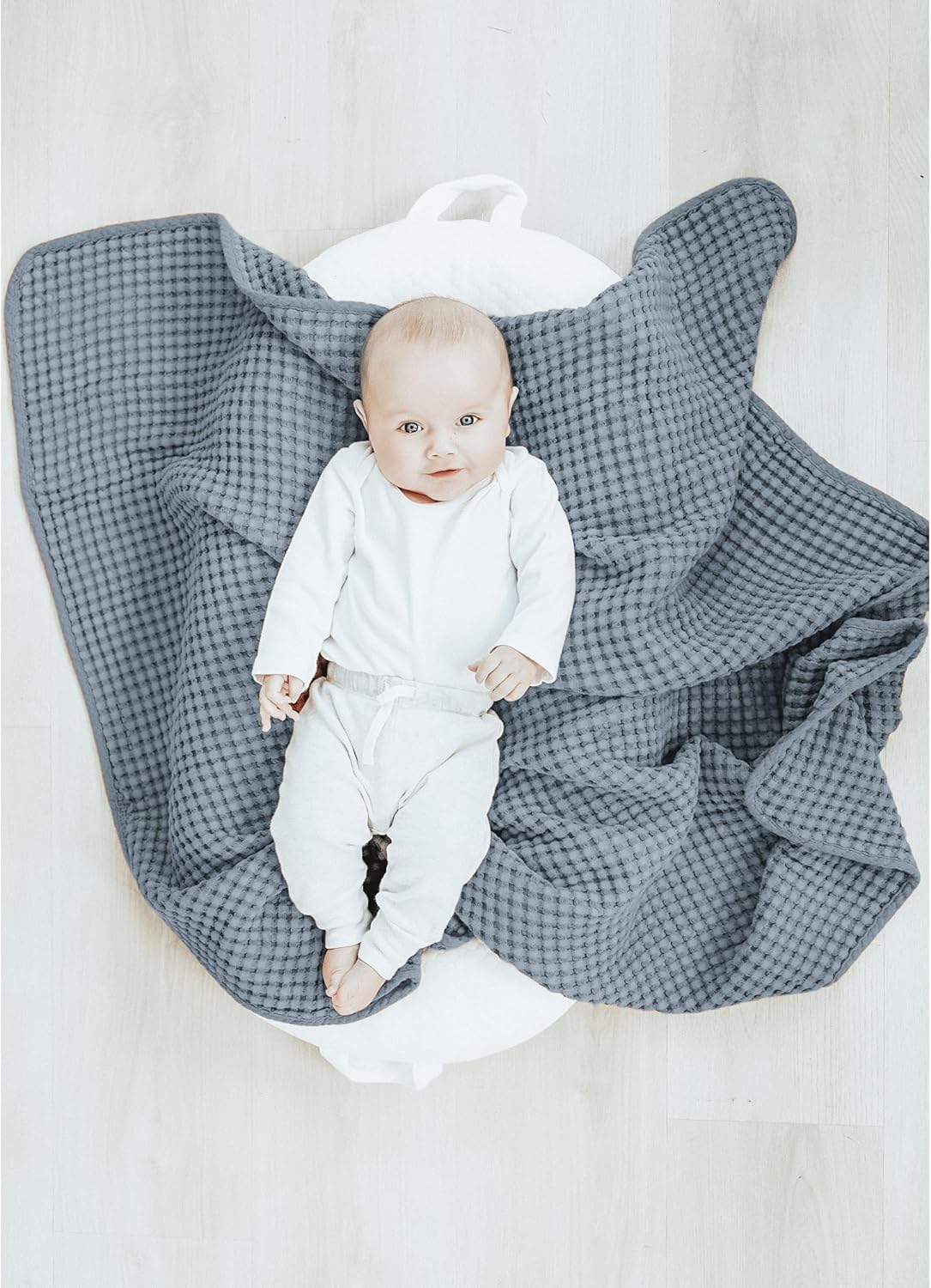 Konssy Waffle Baby Blanket - Soft & Cozy Nursery Swaddle Blanket, Lightweight Toddler Throw for Boys & Girls, Ideal for Wrapping(Blue) - Image 5