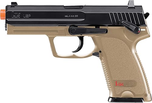 HK Heckler & Koch USP CO2 Pistola de aire comprimido BB de 0.236 in, acción estándar, marrón tierra oscura