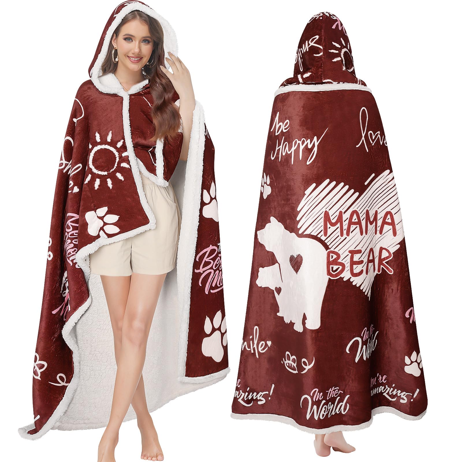 pewjury Regalo per donne, coperta portatile, coperta per divano, coperta per abbraccio, coperta con maniche, per donna, mamma, idea regalo (rosso, 130 x 185 cm)