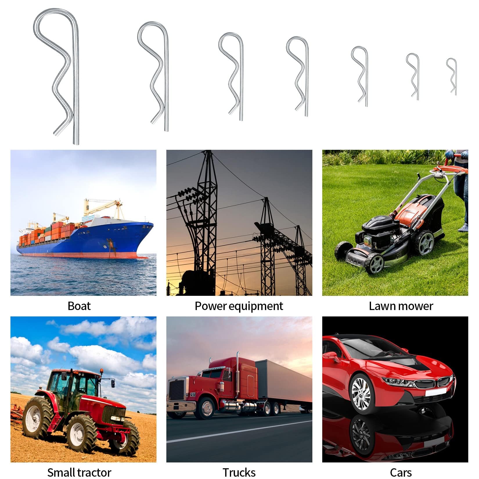 100 Pezzi Copiglie Clips, Coppiglie Mollette a R, Morsetti a R, Coppiglie di Sicurezza R Clips, Capelli Pin Hitch Assortimento Kit per Trattori Auto Camion