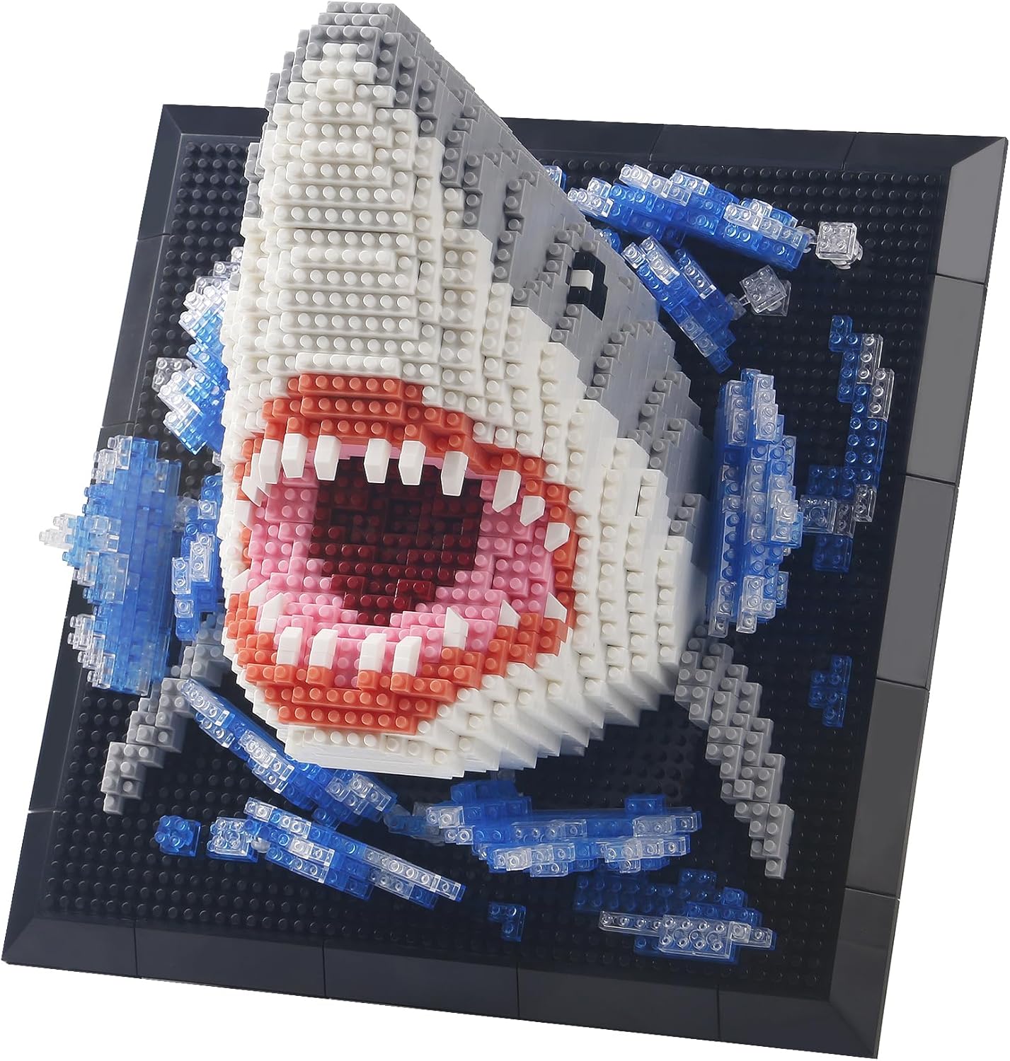 1800PCS Animal Shark 3D Wall Art Micro Mini Building Blocks Set not Compatible with Lego Size,Unique Home or Table Decor Painting with Specialized Tweezers,Present DIY Shark Toy for 14+
