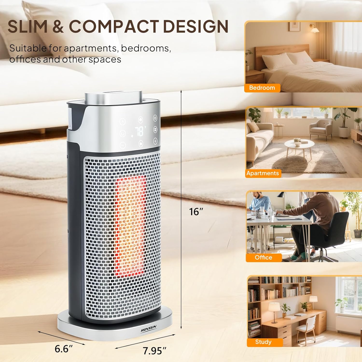 ROVSUN 3-in-1 Electric Space Heater w/Humidifier & 3D Flame Effect, Portable 16''H Tower Heater w/Timer, Adjustable Thermostat, Tip-over & Overheat Protection for Indoor Use Bedroom, Home, 2 Pack