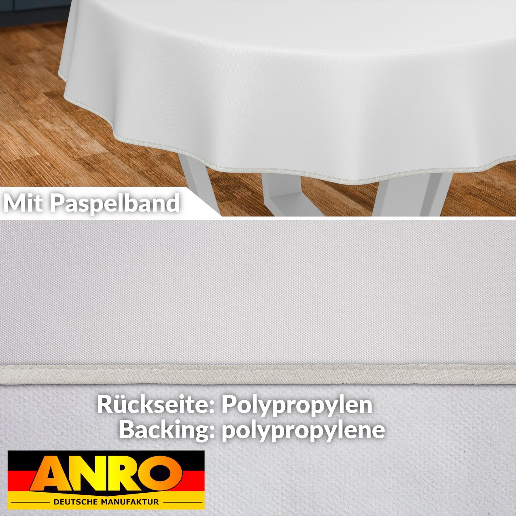 ANRO Oilcloth Tablecloth Washable Outdoor Indoor Round 100 cm with Hem White, Edged Hem, 39.4 inch (Round) - Image 2