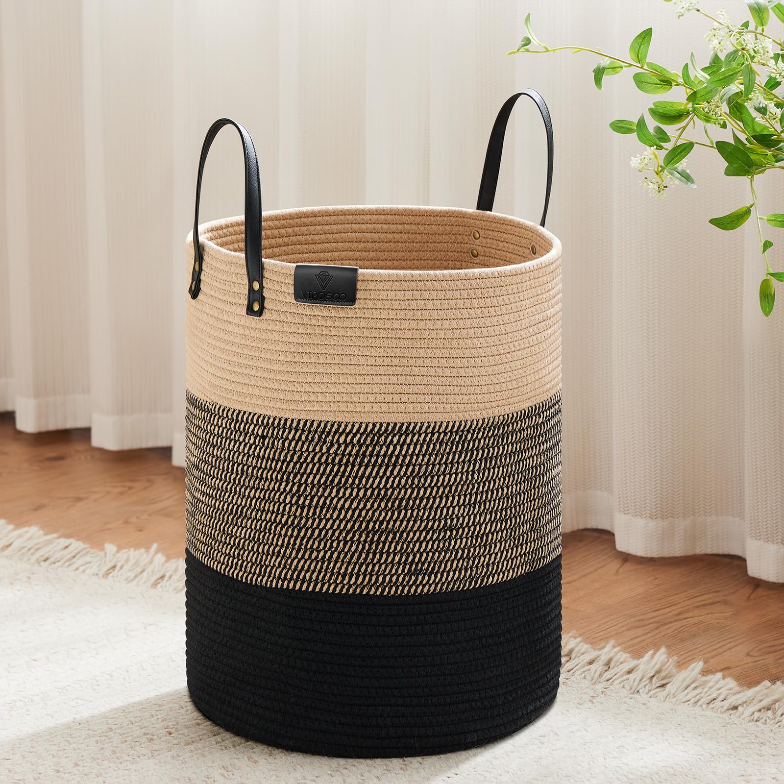 Grand panier à linge sale VIPOSCO 53L avec poignée cuir