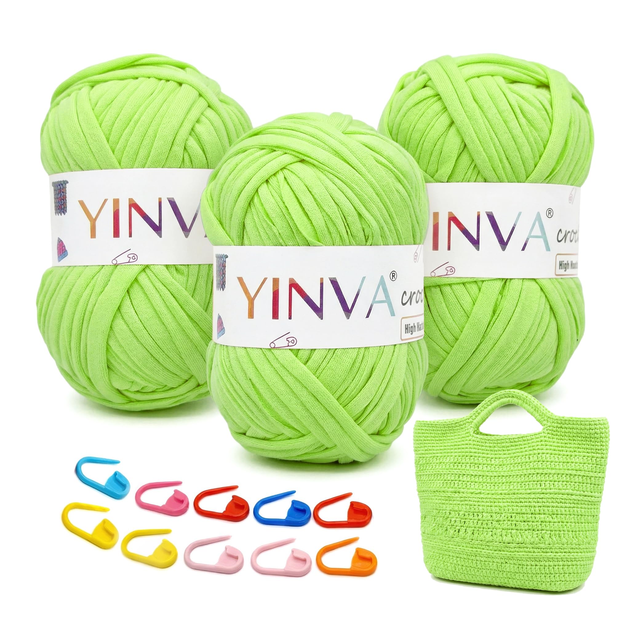 YINVA T Shirt Yarn 300g, Tshirt Yarn for Crocheting in Multiple Color, Perfect Relaxing, Rewarding Thick Yarn for Beginners, Soft, Stretchy, Elastic Knitting Yarn with Stitch Markers for Bags, Baskets