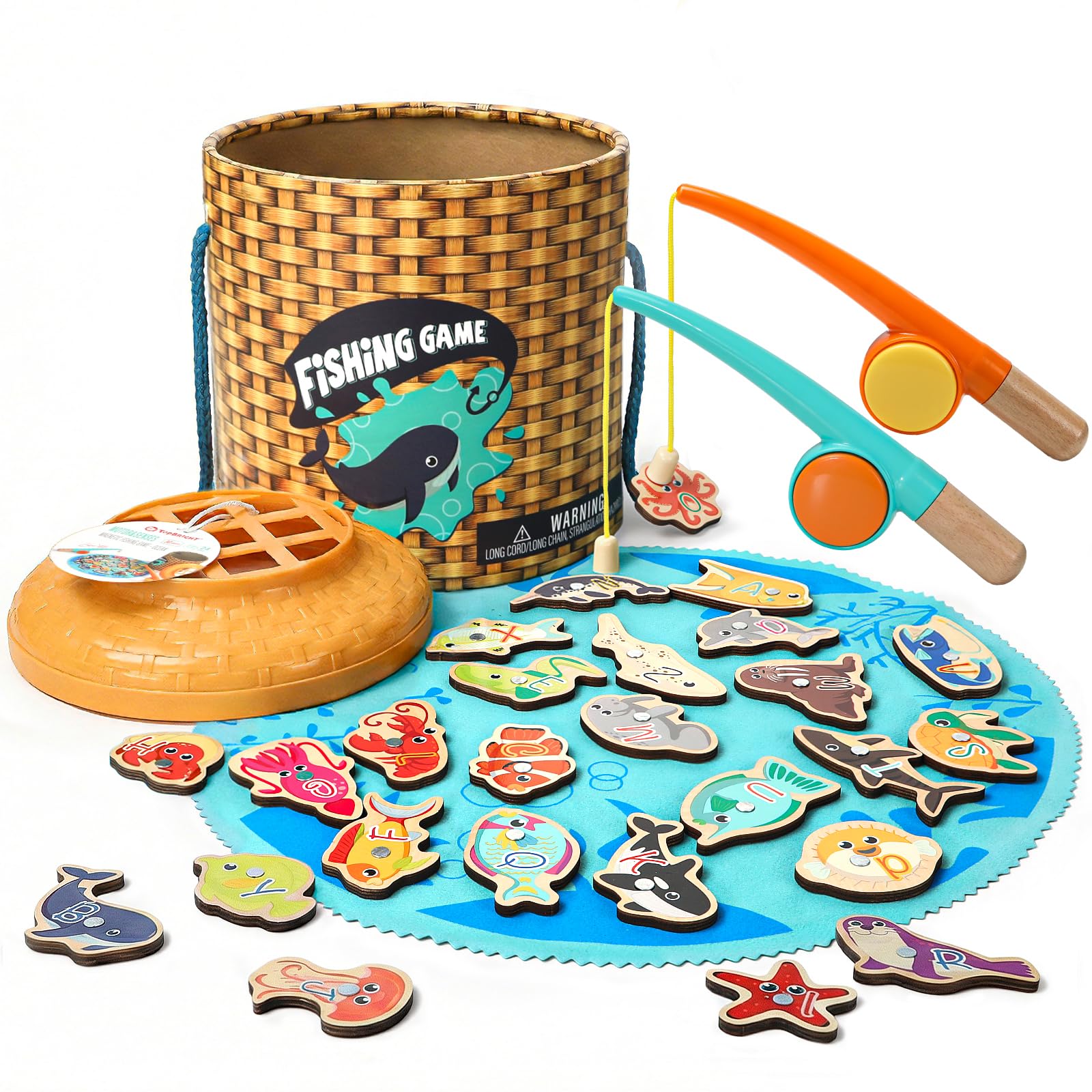 TOP BRIGHT Montessori Toddler Fishing Game - Kids Wooden Magnetic Fishing Toys Gifts for 3 Years Old Girls Boys, Fine Motor Skills for Toddler