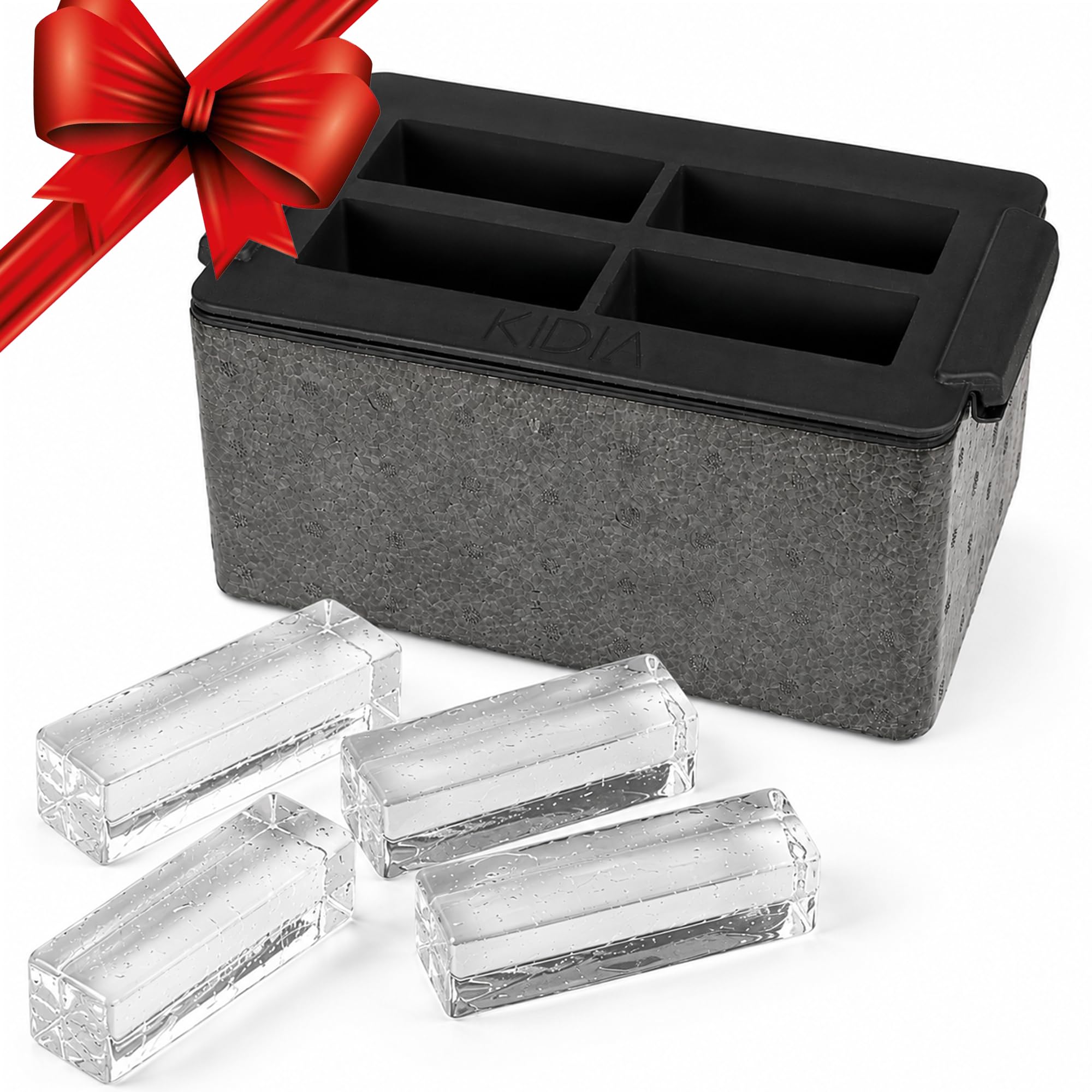 Kidia Ice Clear Cube Maker – Cubos de Hielo Transparente 8× 5x5x5 cm – Congelación Direccional, Silicona Alimentaria, Caja Aislante para Cócteles y Whisky (Collins 10x4x4)