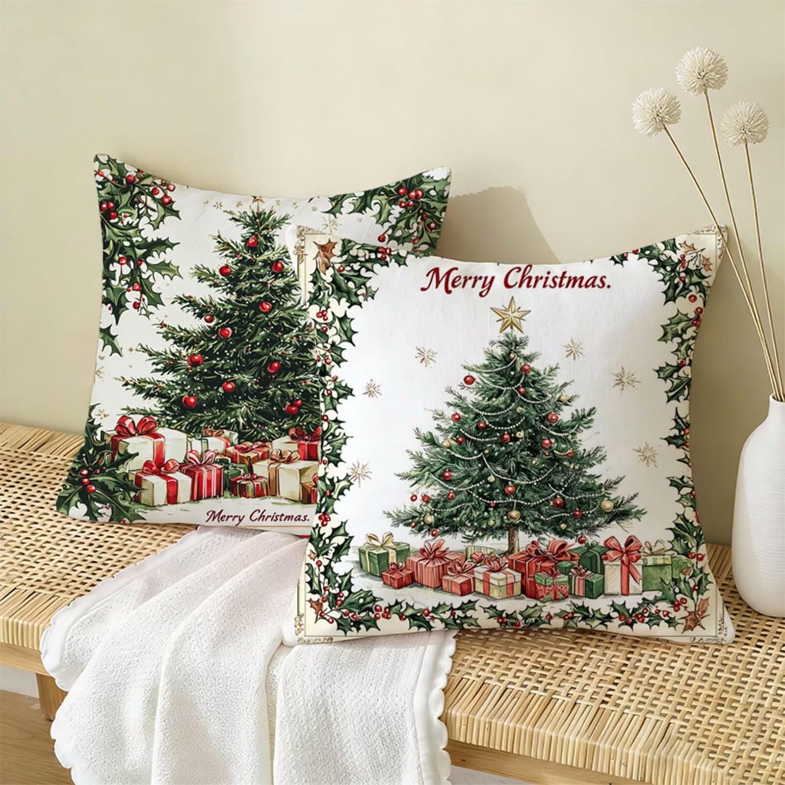Copricuscino 80x80CM Colore Chiaro Set di 2,Natale Federe Cuscini Divano Lino,Copricuscini Impermeabili,Federe Cuscino Morbido Traspiranti Adatto a Tutte le Stagioni per Soggiorno Camera Decor X-17