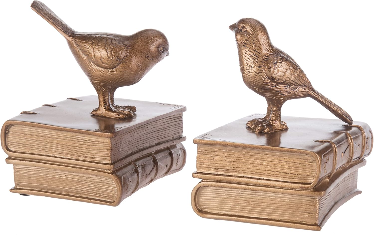MyGift Vintage Gold Resin Decorative Bookends for Heavy Books with Bird and Book Design, 1 Pair