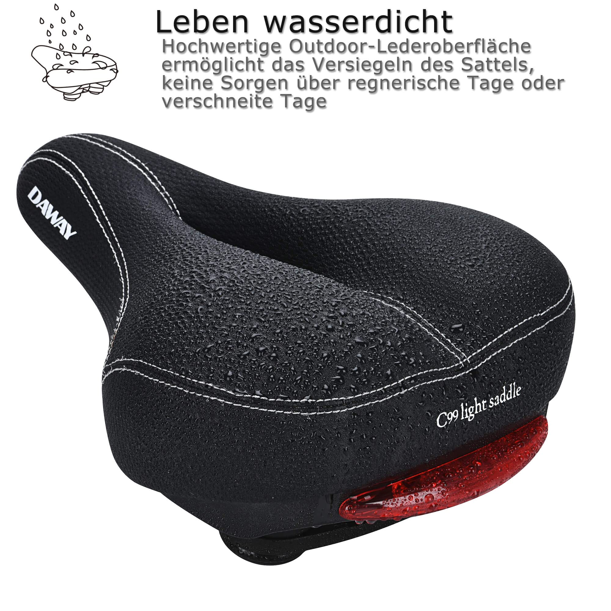 DAWAY C99 Ergonomisch Fahrradsattel für Damen Herren - Bequemer Fahrradsitz, Breiter Weicher Leder Fahrrad Sattel, Stoßdämpfend, Schaumstoff Gepolstertes, mit wasserdichte Abdeckung