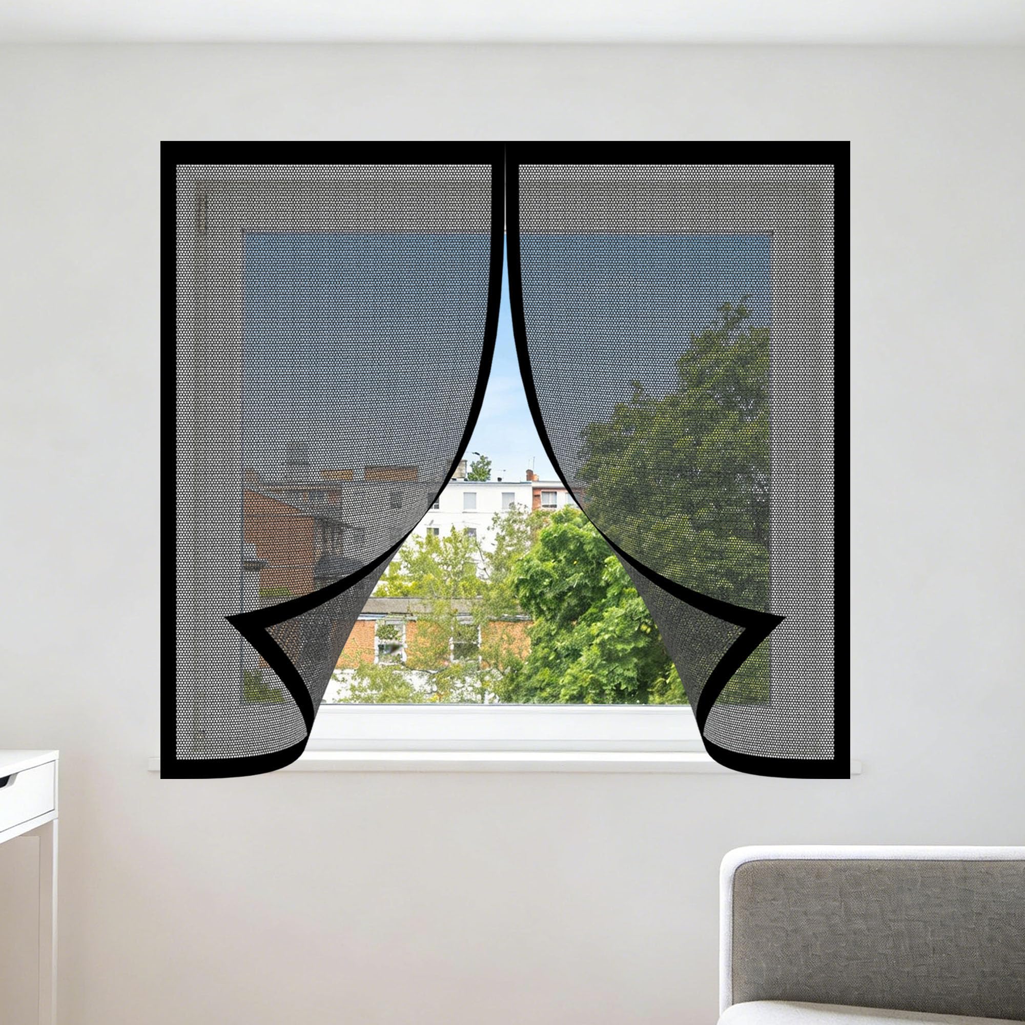 Magnetic Net Window 155 x 170 cm with Selfadhesive DIY Fly Screen for Windows Easy Install for Windows Doors and Patio Screens, Black