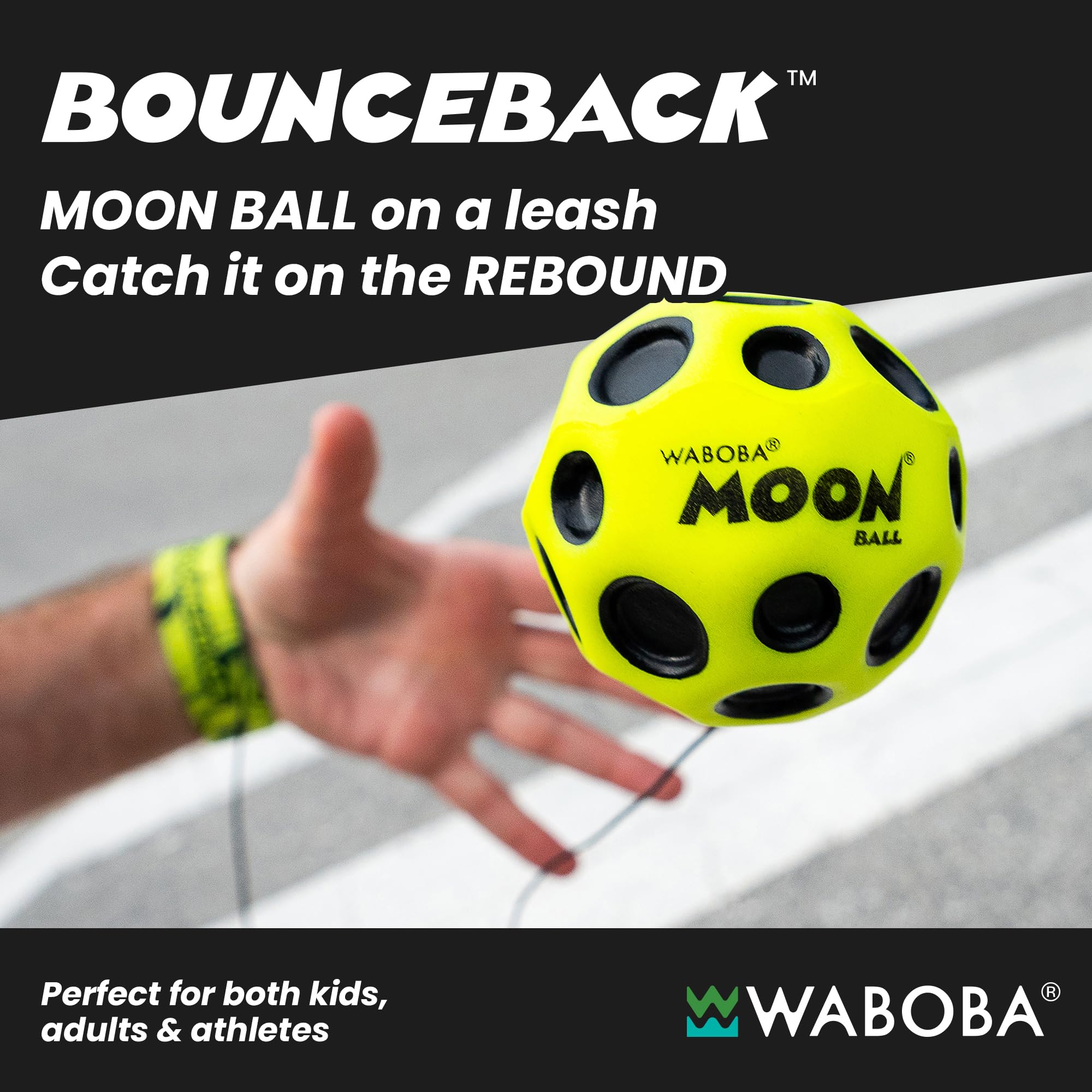 Waboba Moon Ball BounceBack - Bola rebotante con Pulsera - Color Aleatorio - Juego de Habilidad y Reflejo - Desde 5 años