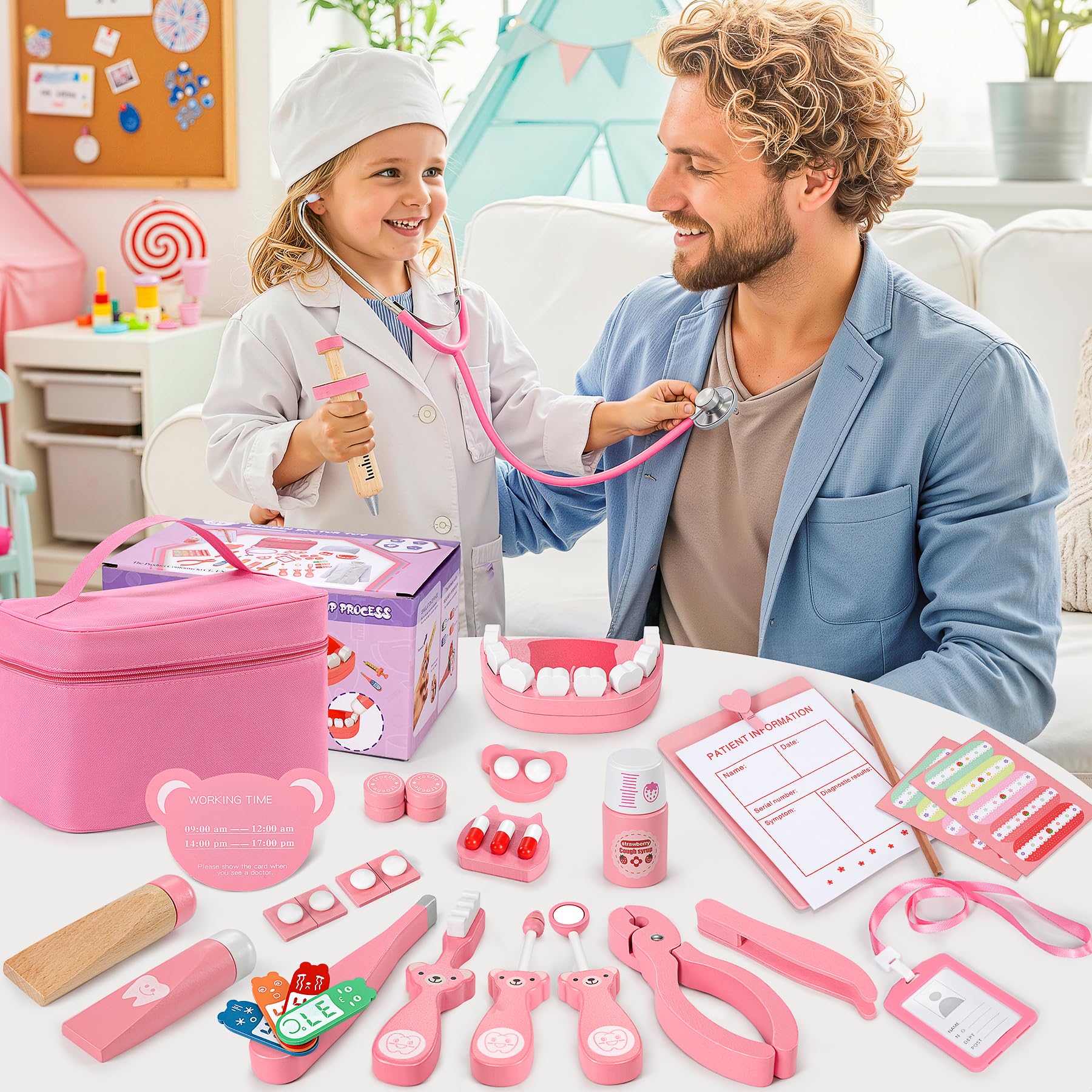 Ophy Valigetta Dottore Bambini, 16 Pezzi kit Dottoressa Bambina Ragazze e Ragazzi 3, 4, 5, Kit Medico Giocattolo con Stetoscopio, Kit Dottore Bambino,Gioco di Ruolo per bambina Performance,Halloween