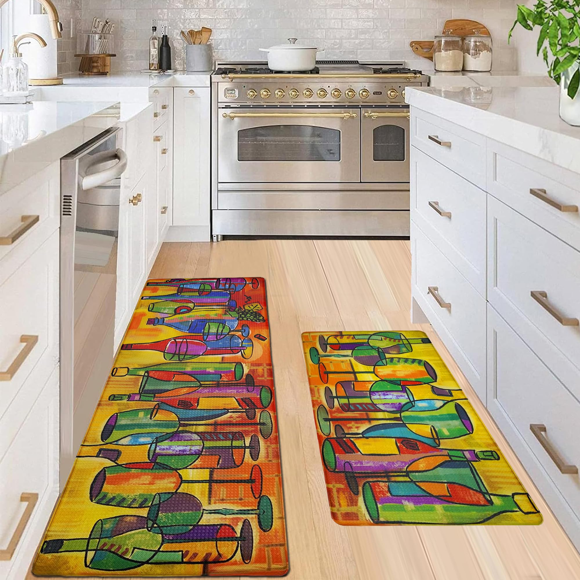 LIBRNTY 2 Piezas Kitchen Mat Floor,Alfombras Cocina,Antifatiga Tapete de Cocina,Alfombra Pasillo,Alfombra Cocina Lavable Antideslizante,Salón,Oficina,Alfombra de Cocina Lavable de Secado rápido