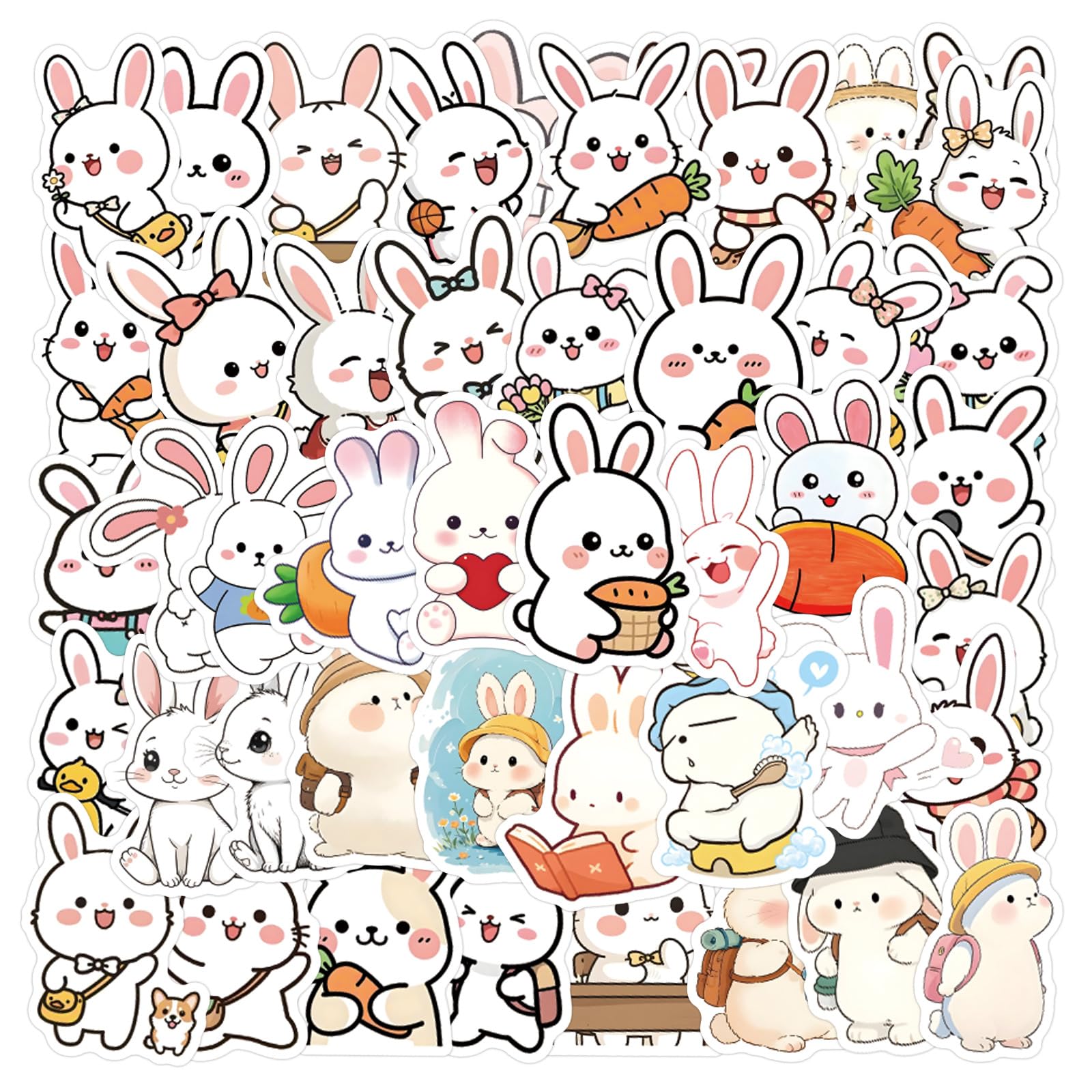 Cartoon Rabbit Stickers,Rabbit Graffiti Stickers,50Pcs Vinyl Waterproof Decals for Kids Teens,for Phone Laptop Water Bottles Skateboard Computer Phone Luggage Guitar Car Gifts