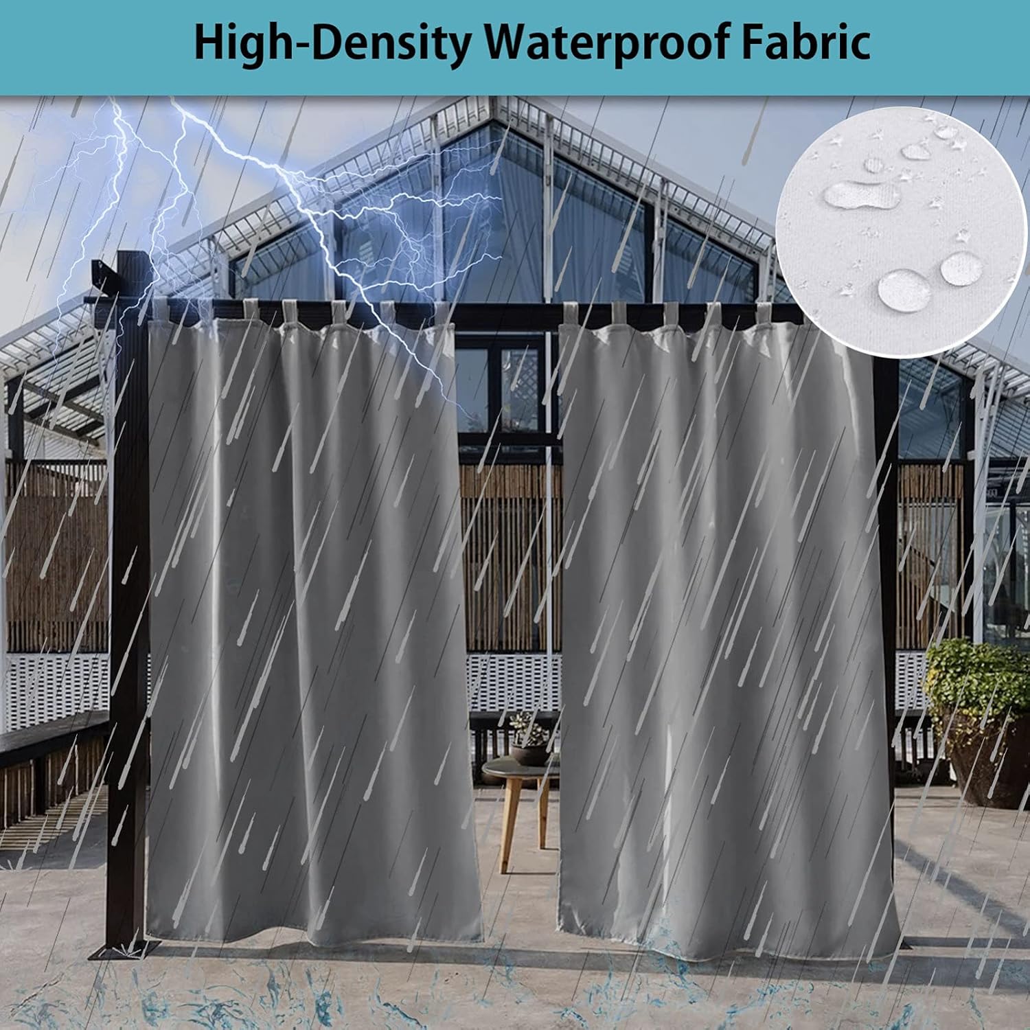 防水屋外パティオカーテン、寝室用2パネル遮光カーテン、防風ガゼボ断熱カーテン、光フィルタリングエレガントタブトップ付きカーテンドレー