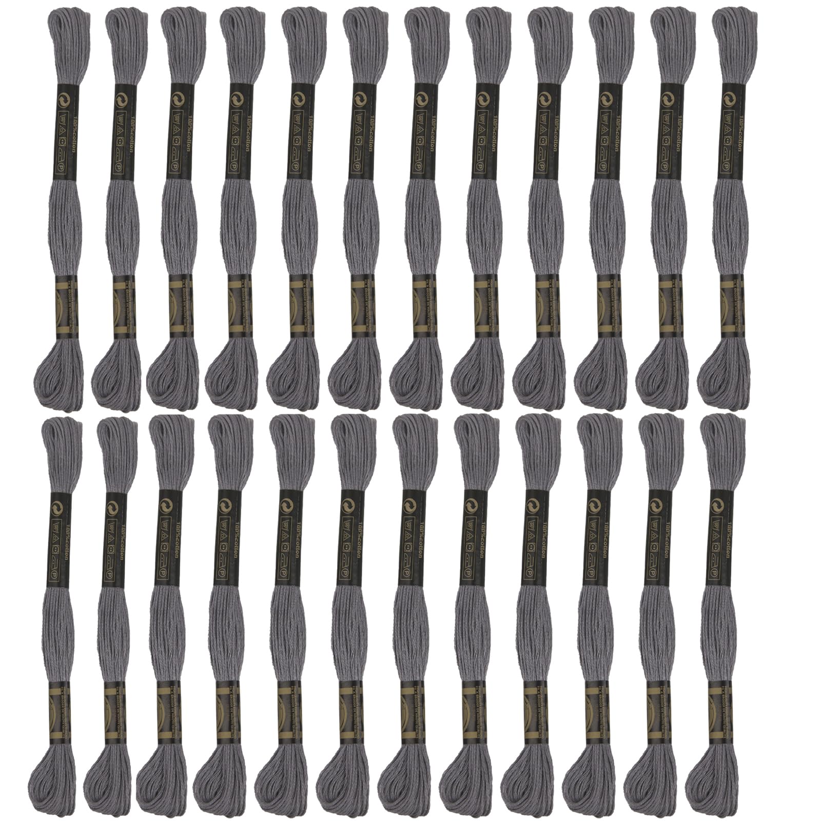 24 Skeins Embroidery Cotton Floss is 100% Egyptian Long Fiber Cotton of 8.75yds Each Cross Stitch Thread for Hand Embroidery DIY Creation and Friendship Bracelet String. (24, Dark Grey)