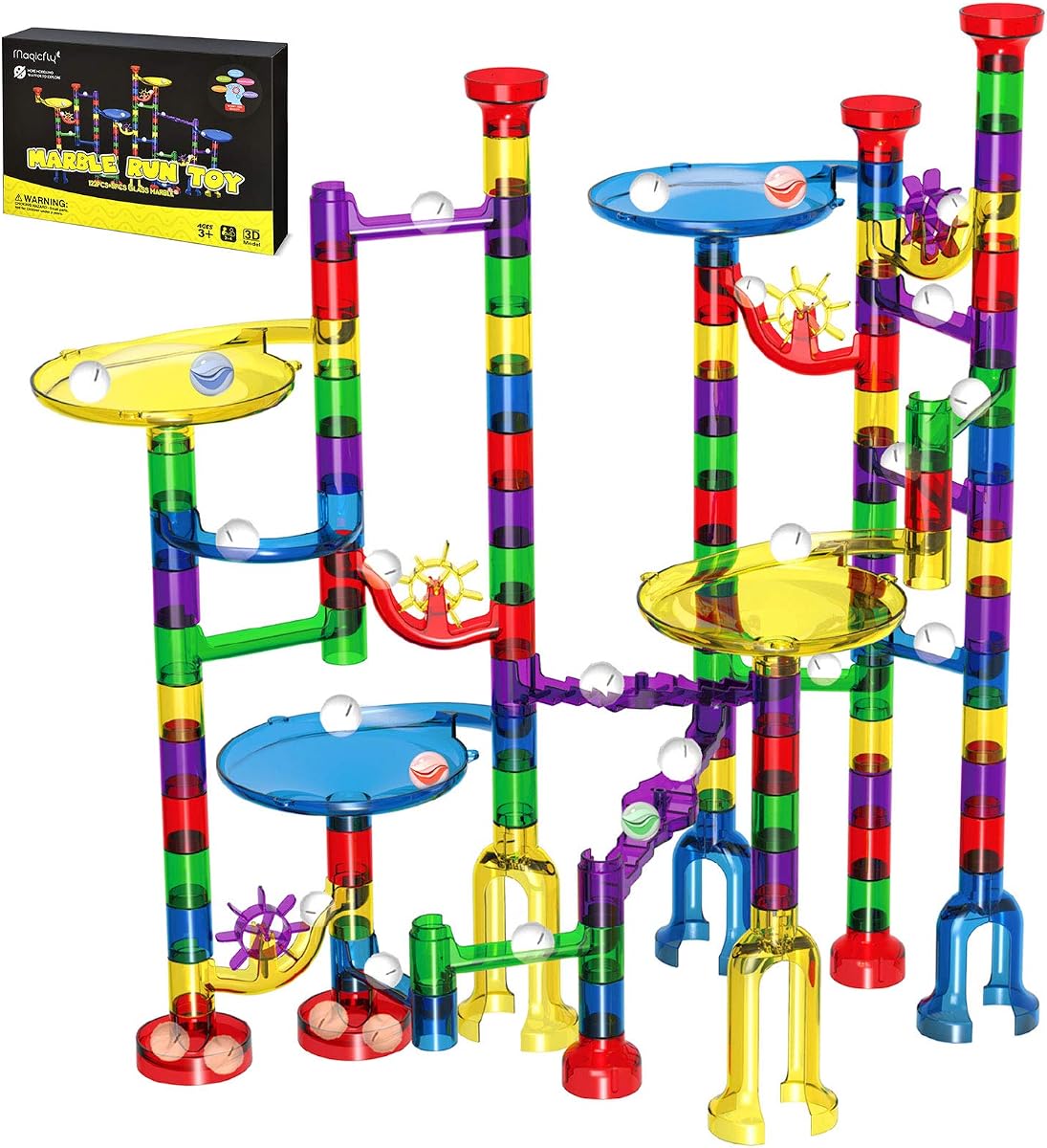 Marble Run, 127 Pcs Marble Runs for Kids, Glass Marbles for Kids