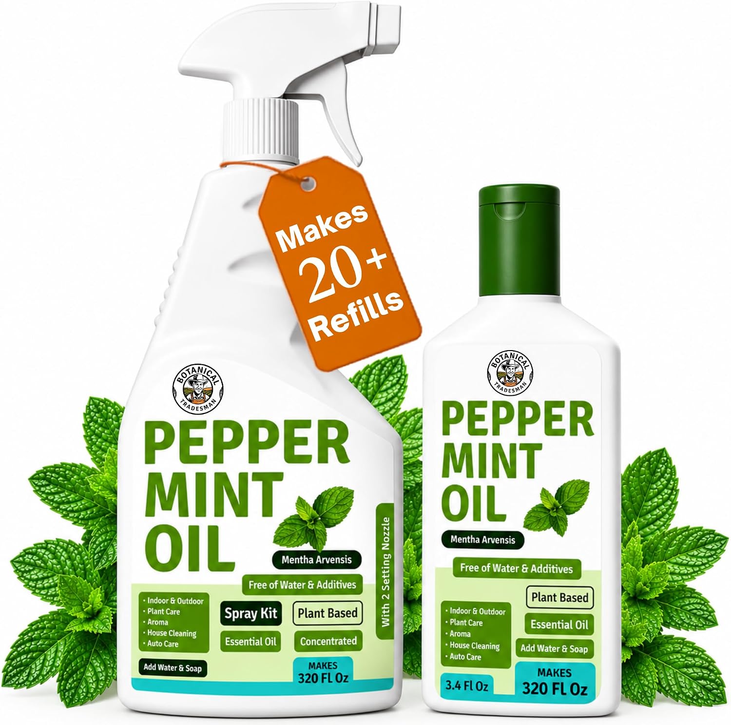 Peppermint Oil Spray -Makes 320 Fl Oz(20 Refills) -DIY Kit |Essential Oil Extract(Mentha Arvensis) Indoor & Outdoor Multi Purpose