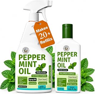 Peppermint Oil Spray -Makes 320 Fl Oz(20 Refills) -DIY Kit |Essential Oil Extract(Mentha Arvensis) Indoor & Outdoor Multi Purpose
