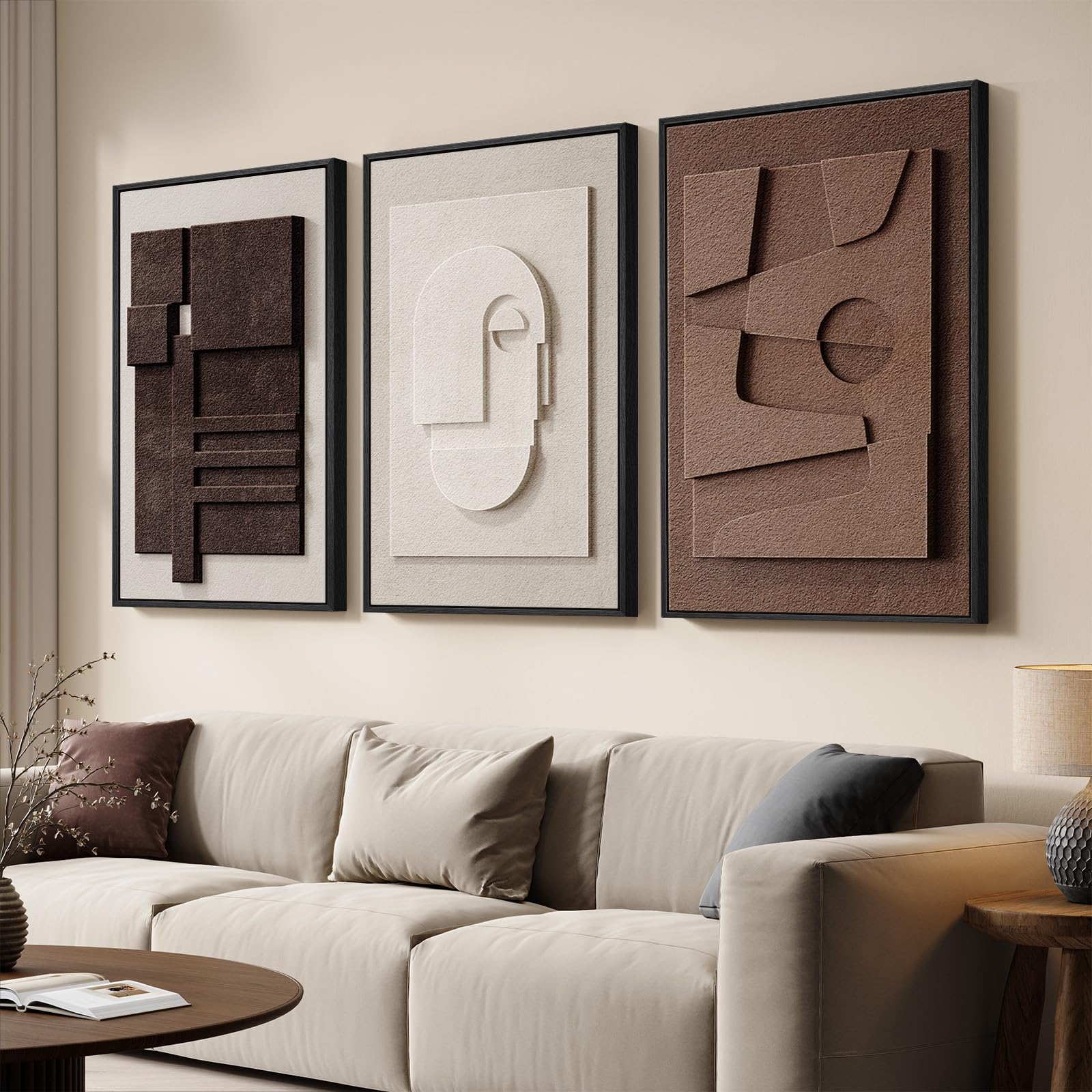 3D Textured Abstract Wall Art Set - Brown & White -32