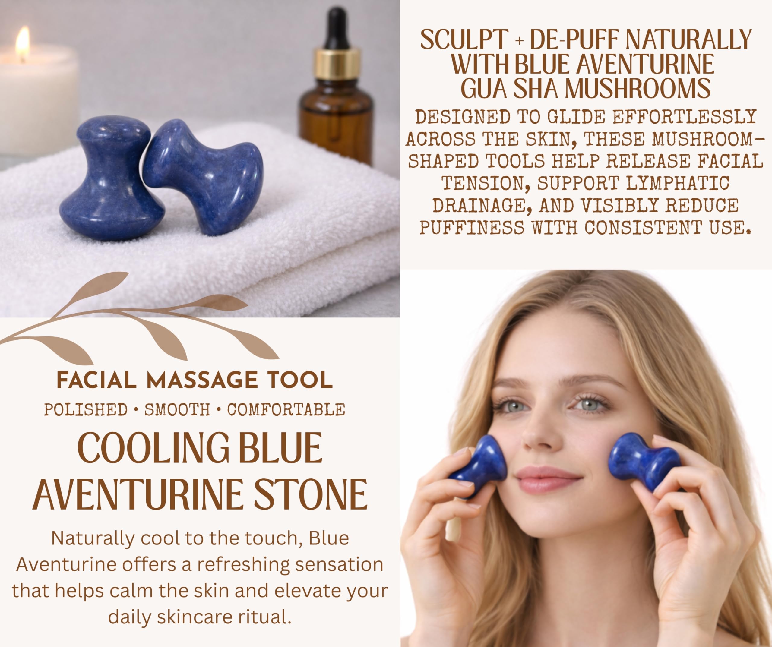 Este juego de 2 herramientas de masaje de cristal natural de aventurina azul Gua Sha para niña hippie (juego de 2) | Piedras hechas a mano para el cuidado de la piel para cara y cuerpo | Alivio de