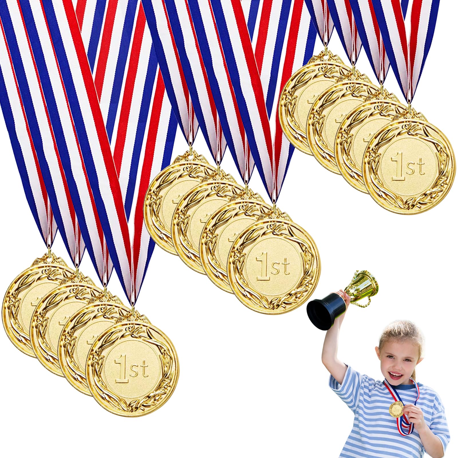 Medallas de Metal Doradas para Niños Adultos Juegos Escolares Competiciones Deportivas 12 Piezas