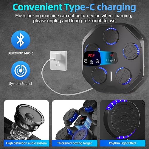 Miniatura 5 de Máquina de boxeo musical con guantes de boxeo Bluetooth montada en la pared, ejercicio de boxeo adecuado para adultos y niños, hogar, oficina y uso