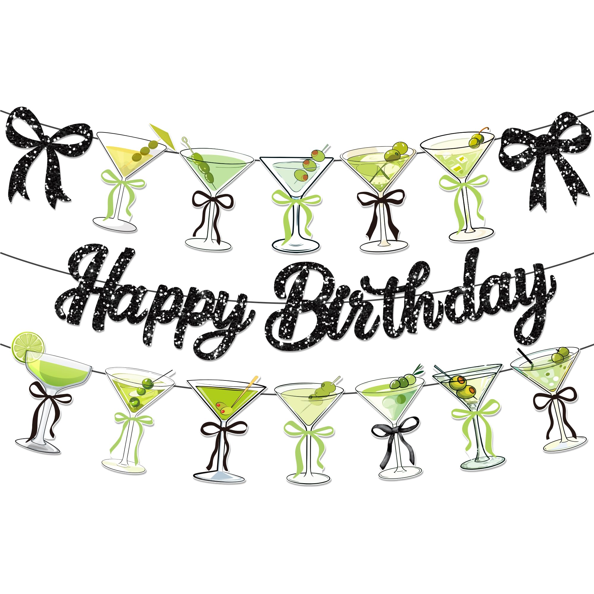 CC HOME 3Pcs Martini Wine Glass Happy Birthday Banner Green Martini Party Hanging Banner Fruit Wine Theme Birthday Bridal Wedding Baby Shower Boys Girls Kids Home Classroom Party Supplies Decorations