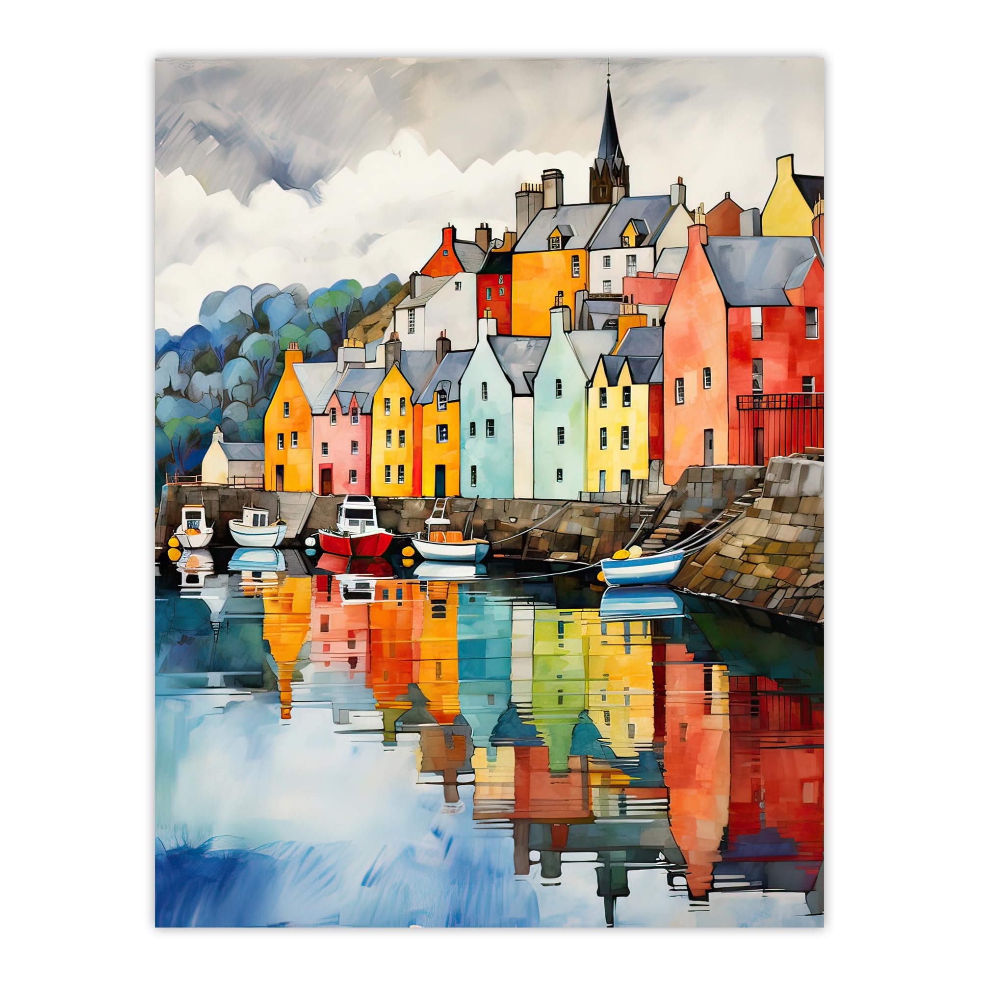 Artery8 Isle of Mull Calm Tobermory Bay Poster Picture - W12" x H16"