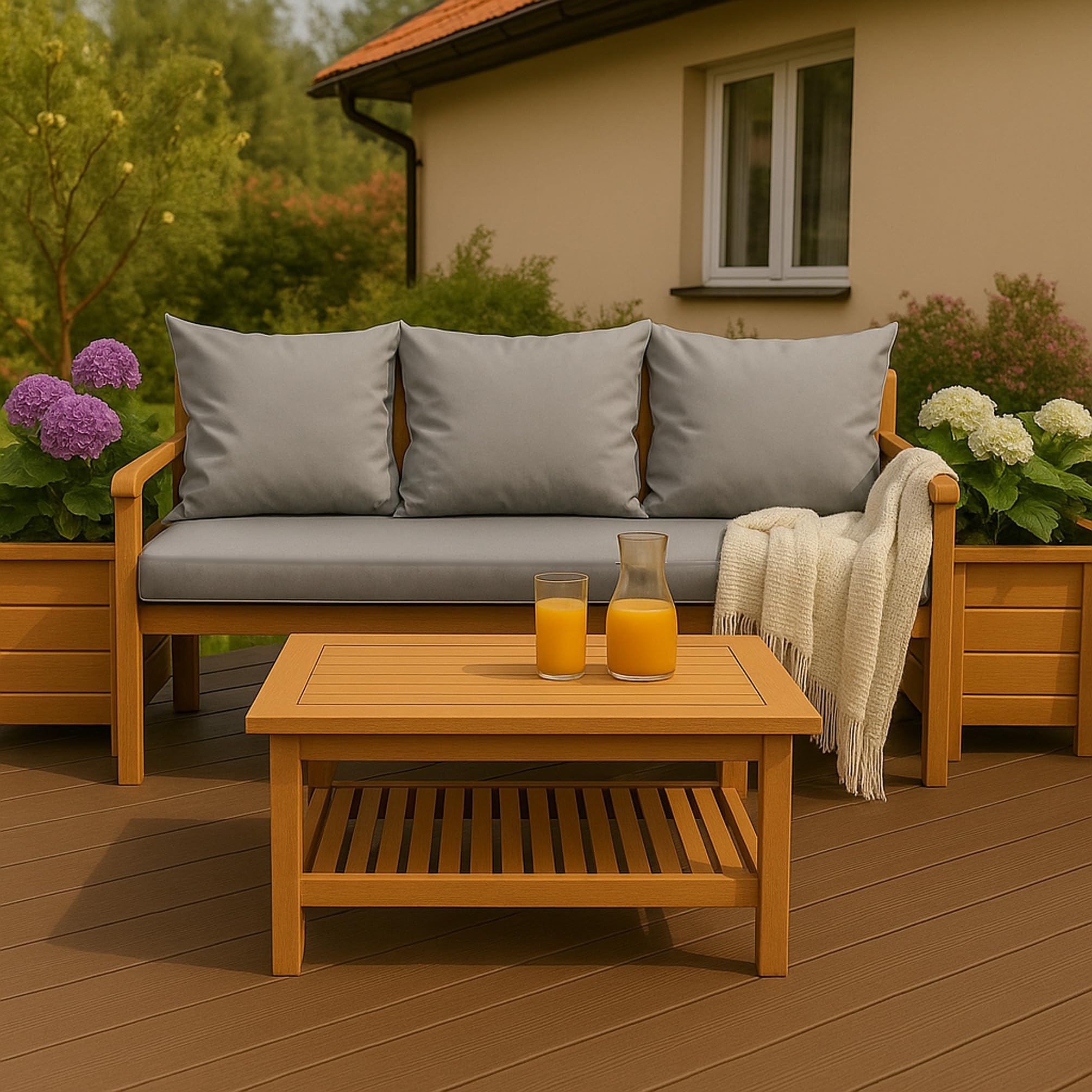 Cojín para Banco de Jardín con Respaldo - SET - Cojín Doble Cara para Columpio y Banco - Disponible en Varios Colores y Tamaños (Gris claro, 130x60x50 cm)