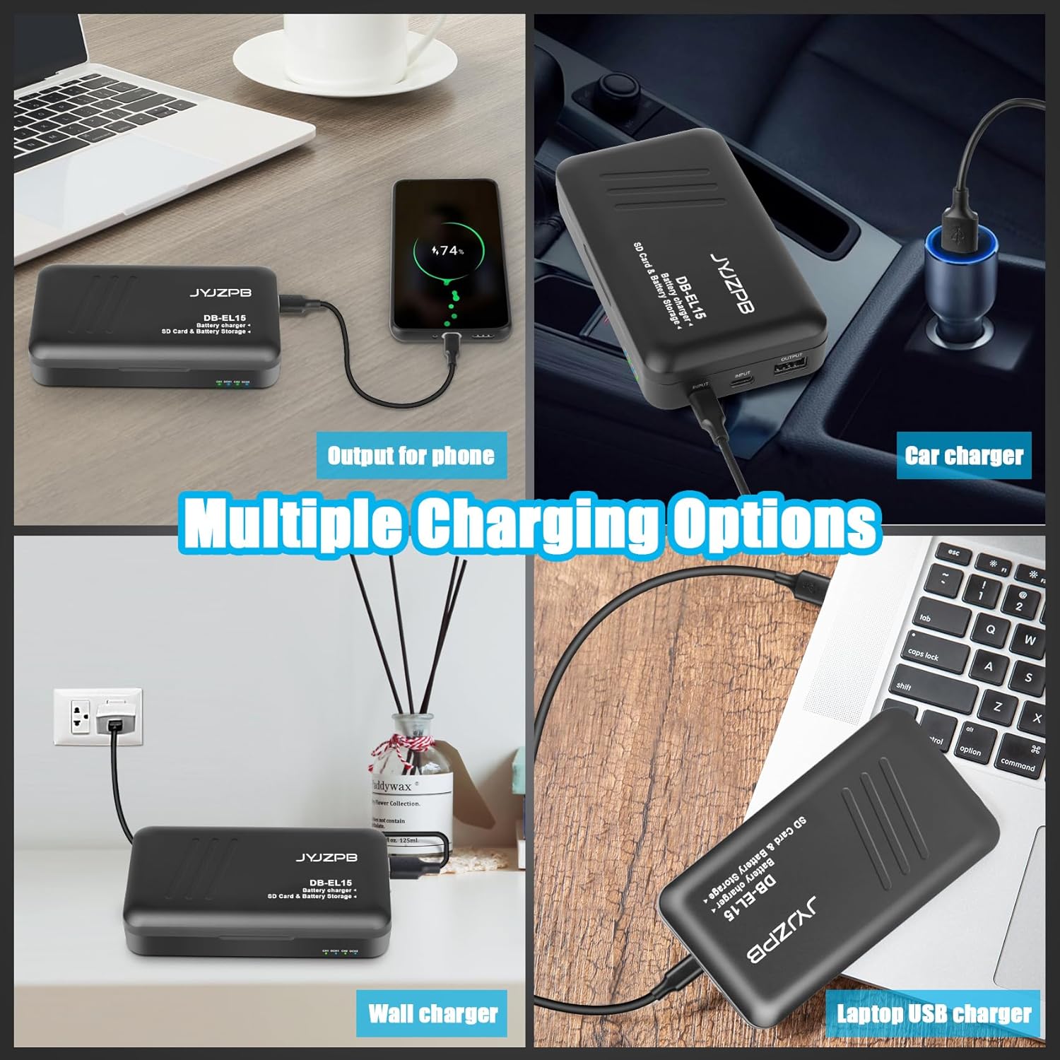 JYJZPB EN-EL15C Battery Charger Set and DB Charger Case for for Nikon D7000, D7100, D7200, D7500, D750, ZF, Z6, Z6 ii, Z7, Z7ii, Z8, D500, D850 Camera