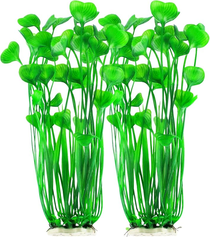 Plantas artificiais para aquário em PVC com base de cerâmica, folhas em formato de coração MyLifeUNIT, pacote com 2