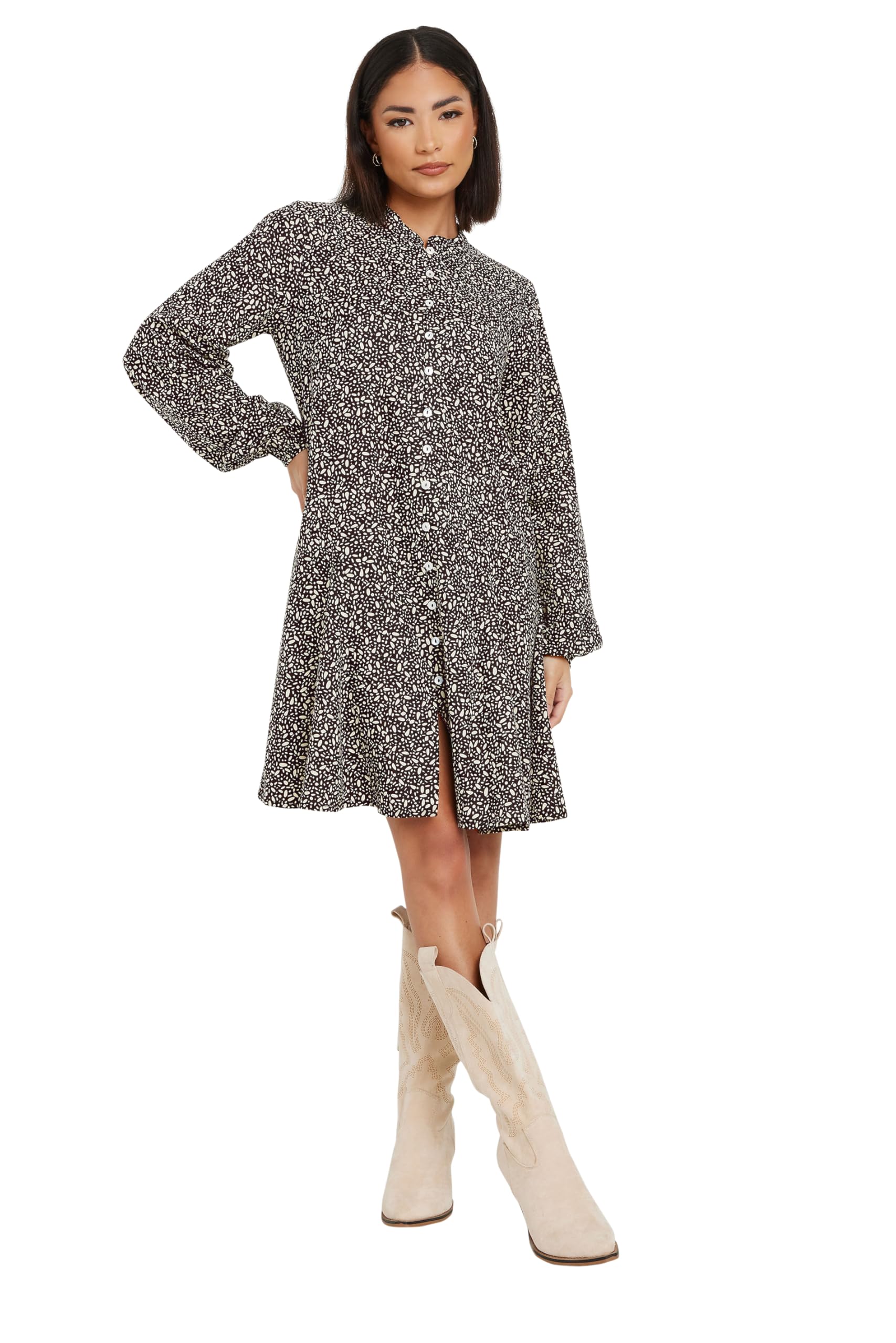 Pixiegirl Women's Black Petite Woven Dash Smock Mini Dress Petite