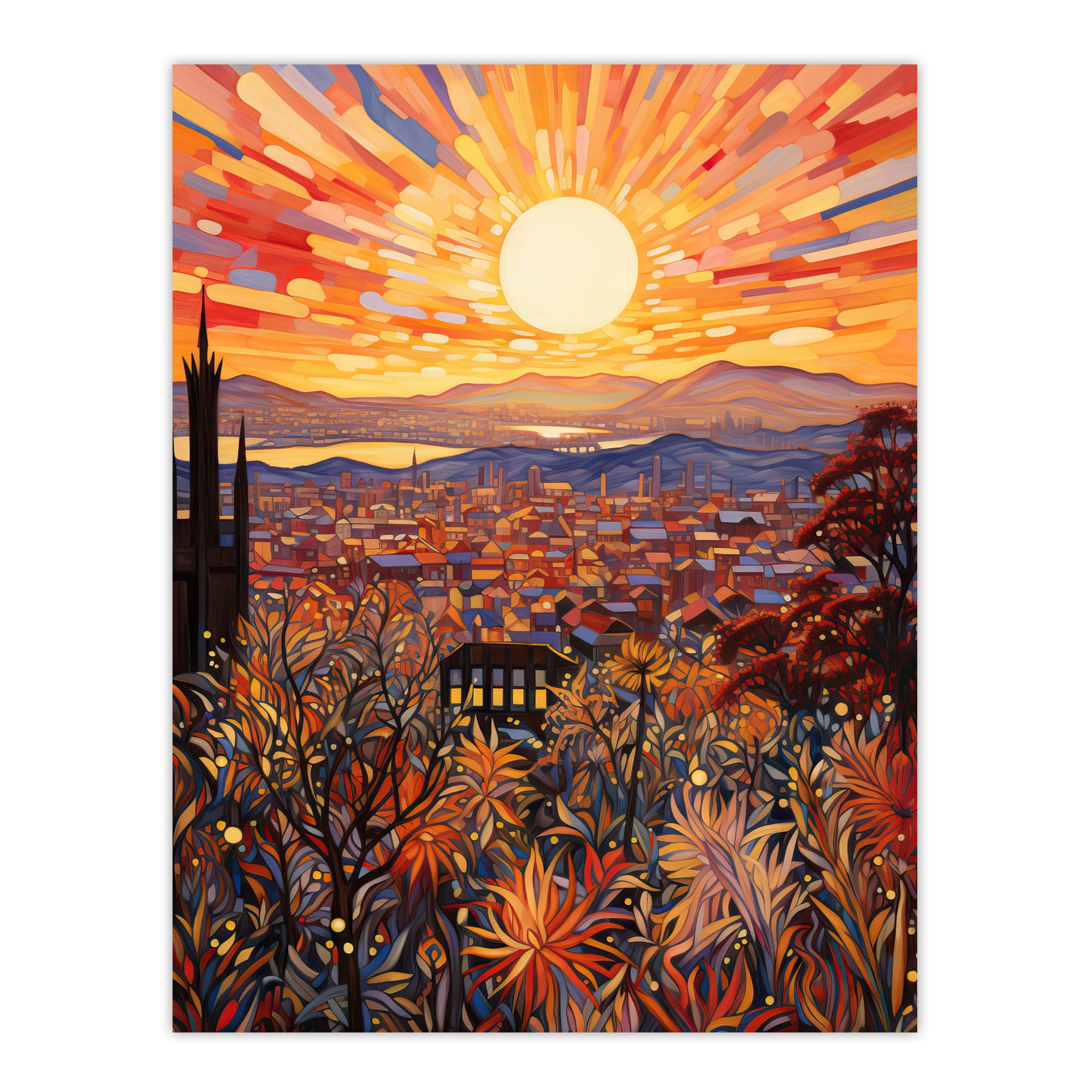 Artery8 LA California Sunrise Over San Gabriel And San Bernardino Mountains Artwork Painting Extra Large XL Wall Art Poster Print