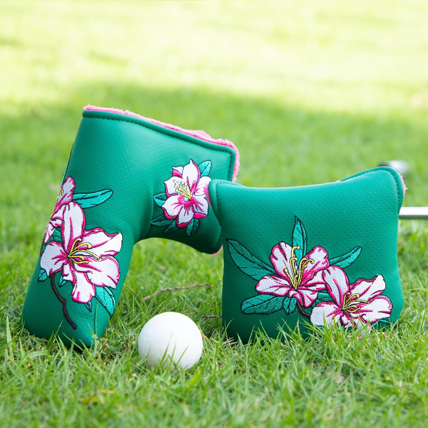 Golf Club Covers Azalea Embroidery Putter Headcover Driver Cover Fariway Wood Headcover Hybrid Cover Leather Mallet Putter Covers Blade with Magnetic Closure for Most Brand
