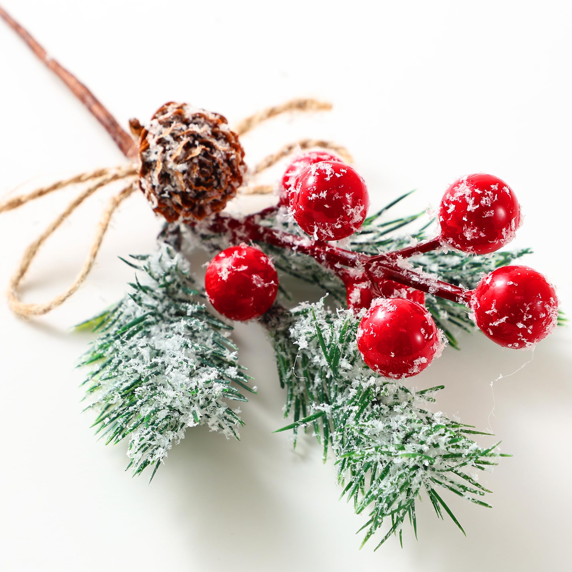 TIKONT 12 Pcs Christmas Berry Picks and Sprays – Artificial Berry Holly Picks with Pine Cones – Festive Christmas Tree Picks for Wreath & Garland – Holiday Home, Table & Party Decor