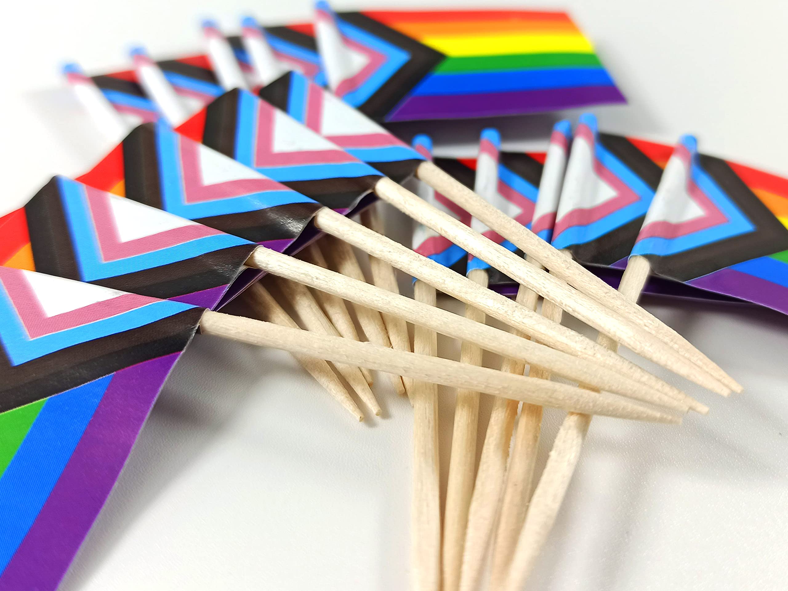 QQSD - 100 x Zahnstocher mit Regenbogen-Flagge (Progress Rainbow)