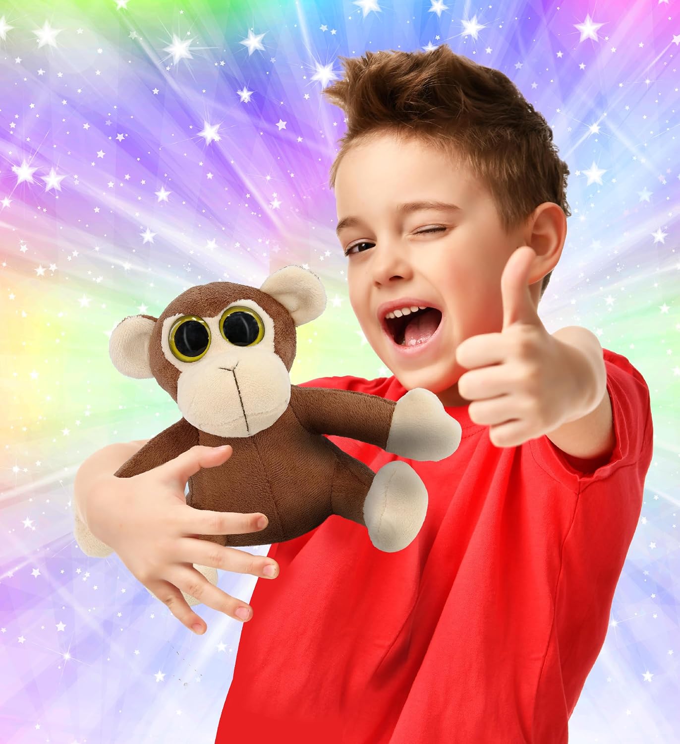 DolliBu Plush Monkey Stuffed Animal - Soft Plush Huggable Big Eyes Brown Monkey, Adorable Playtime Zoo Plush Toy, for Kids & Adults - 6 Inch