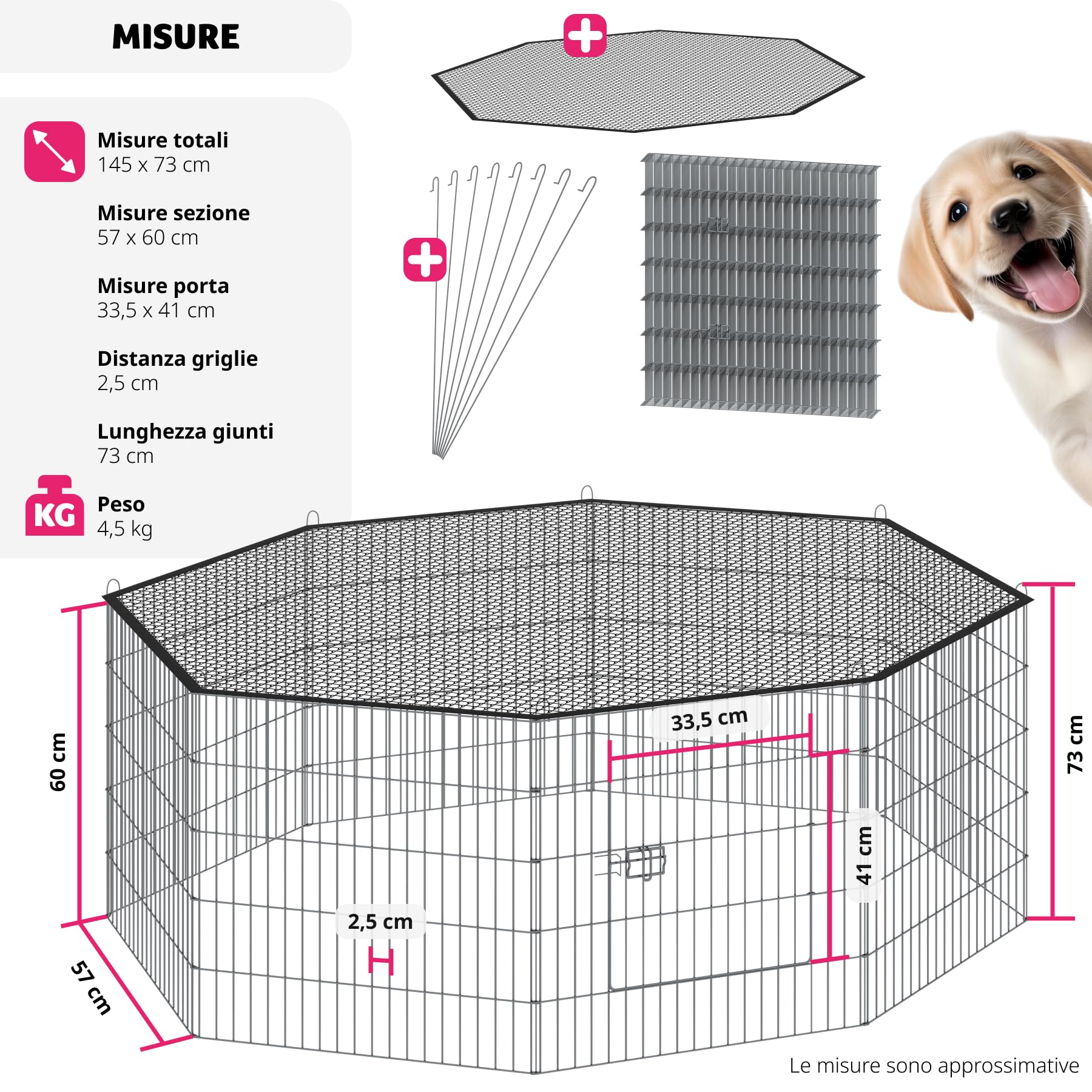 tectake® Recinto per Animali con Rete di Sicurezza, Grande Porta con Chiusura, Montaggio ad Incastro, Conservazione Salvaspazio, Protezione da Aperture Accidentali e Intrusi - Ø 145cm, Nero