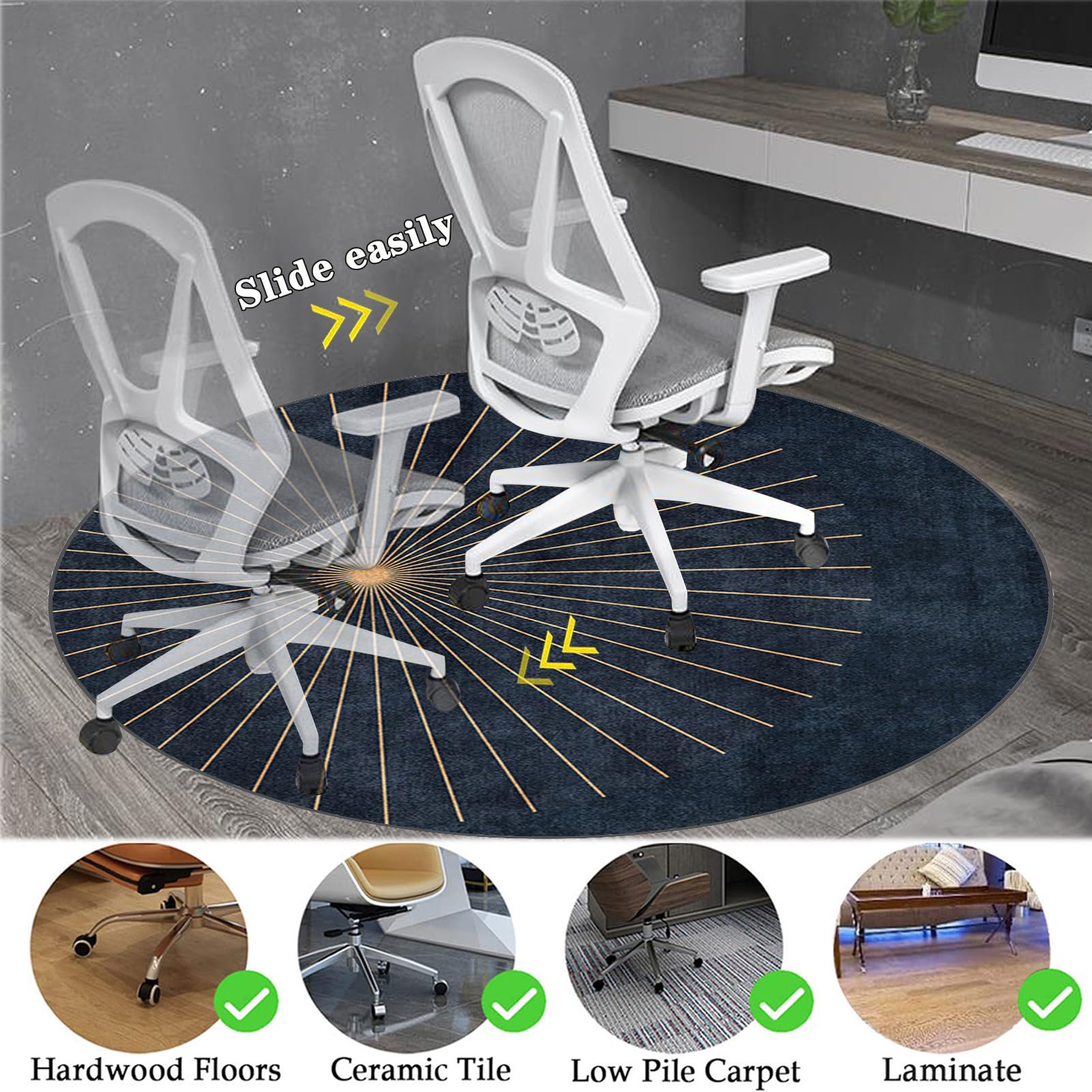 Ronde Tapis Protection de Sol, Tapis Chaise de Bureau, Tapis Gaming Sol pour Sols durs, Antidérapant Protège Sol sous Chaise pour stratifié, parquet, carrelage, Tapis pour Fauteuil 100 cm