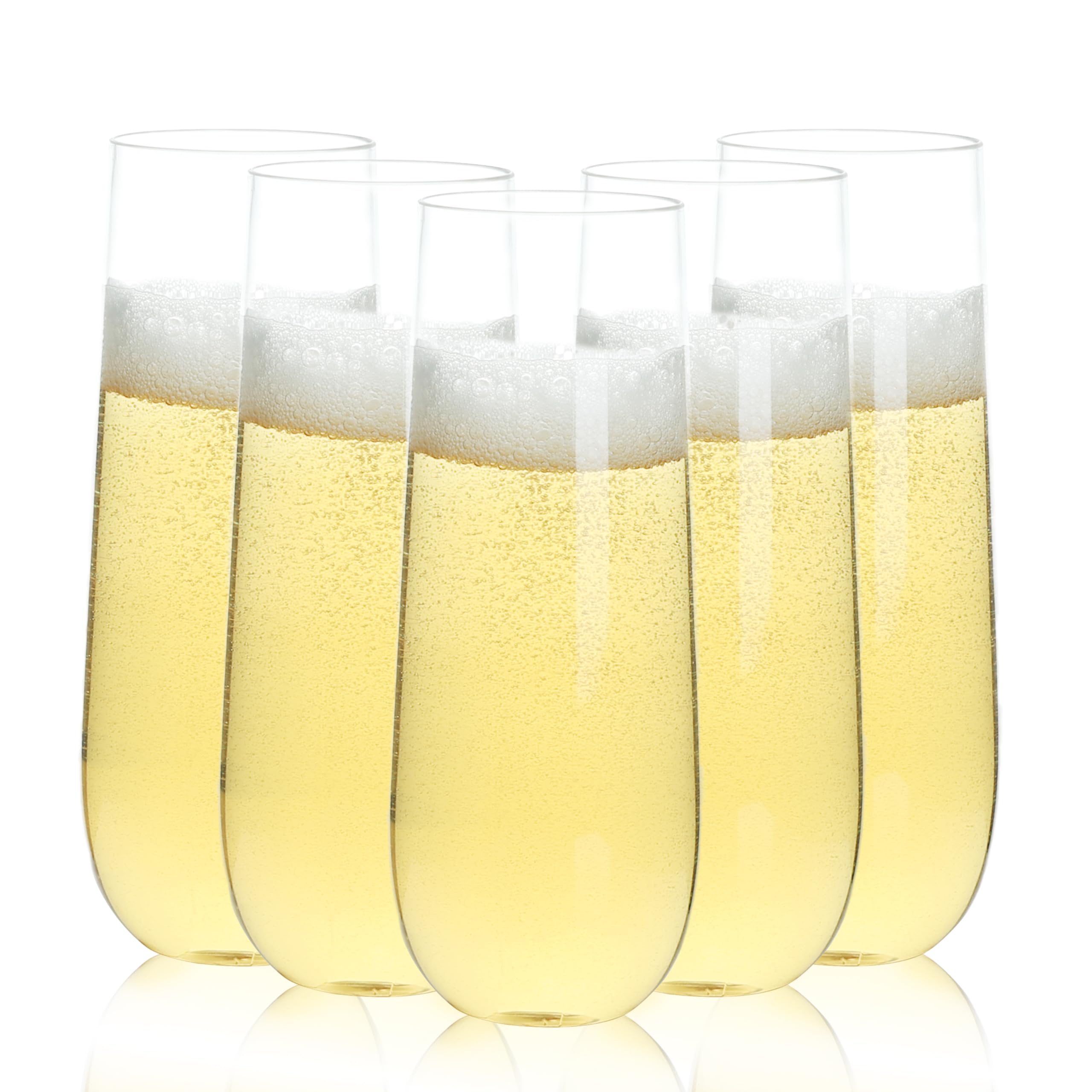 Bestluck 48 Pack 9 oz Stemless Plastic Champagne Flutes Clear Disposable Champagne Toasting Glasses Shatterproof and BPA-Free Drinkware